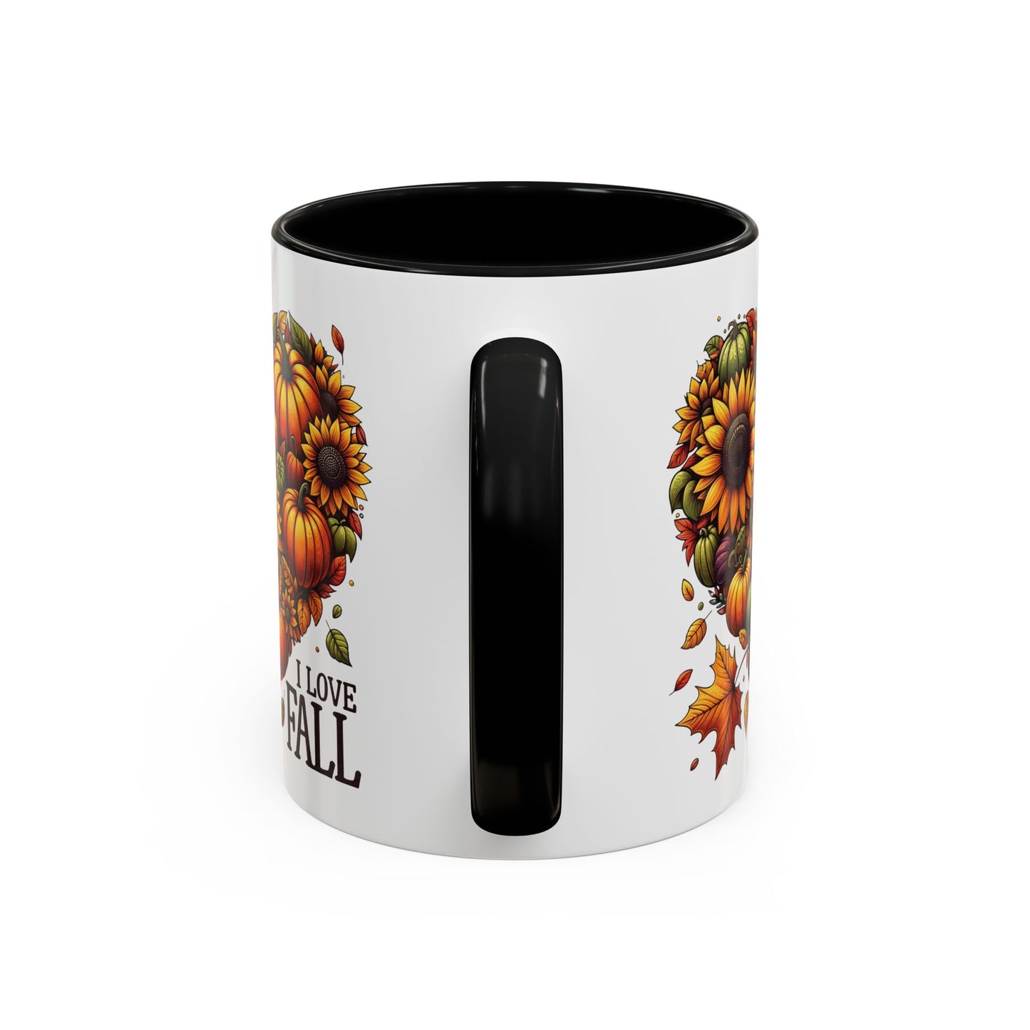 I Love Fall Autumn Mug | 11oz and 15oz Ceramic Coffee Cup | Sunflower and Pumpkin Heart Design