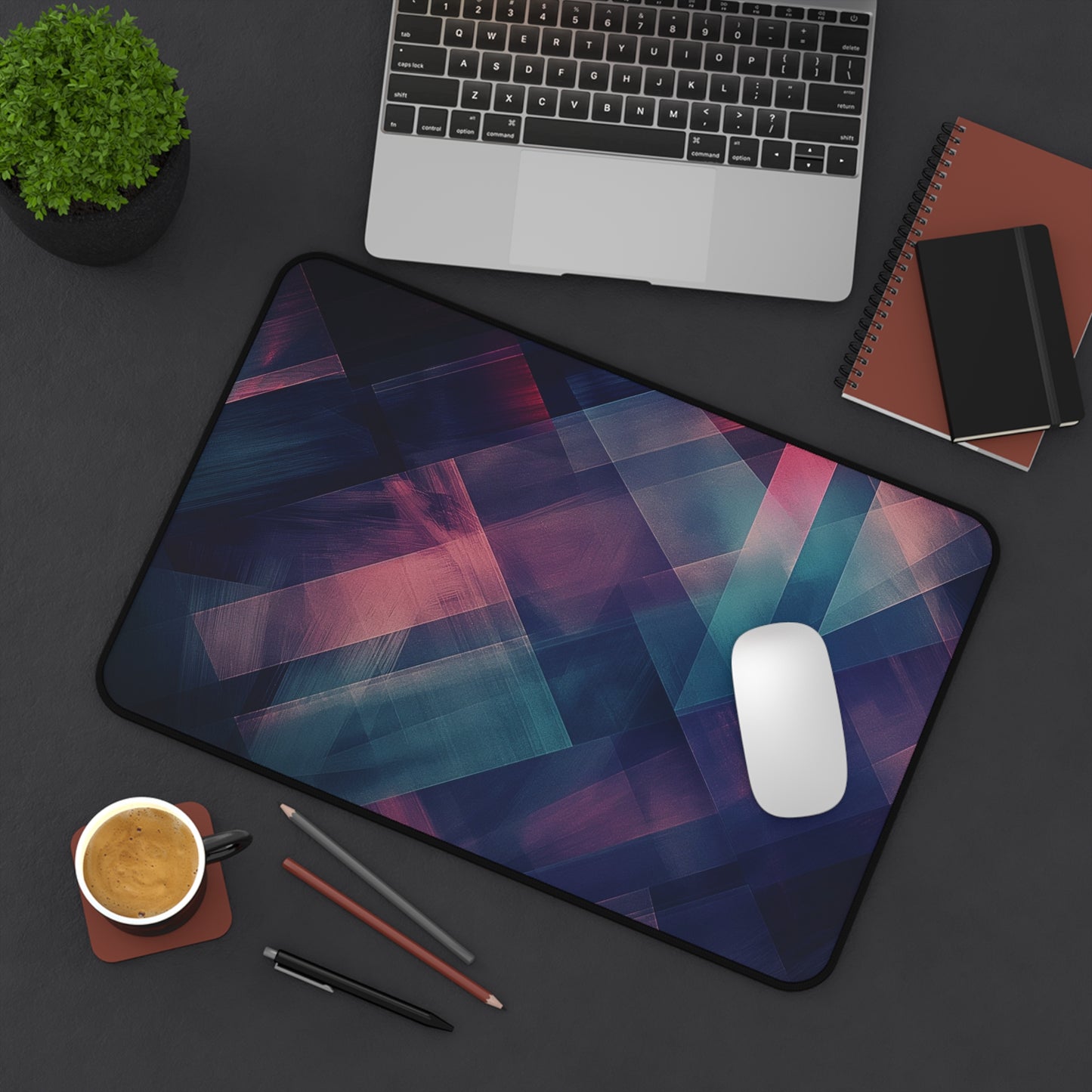 Geometric Abstract Desk Mat | Modern Neoprene Mouse Pad | Anti-Slip Office Desk Mat | 3 Sizes Available