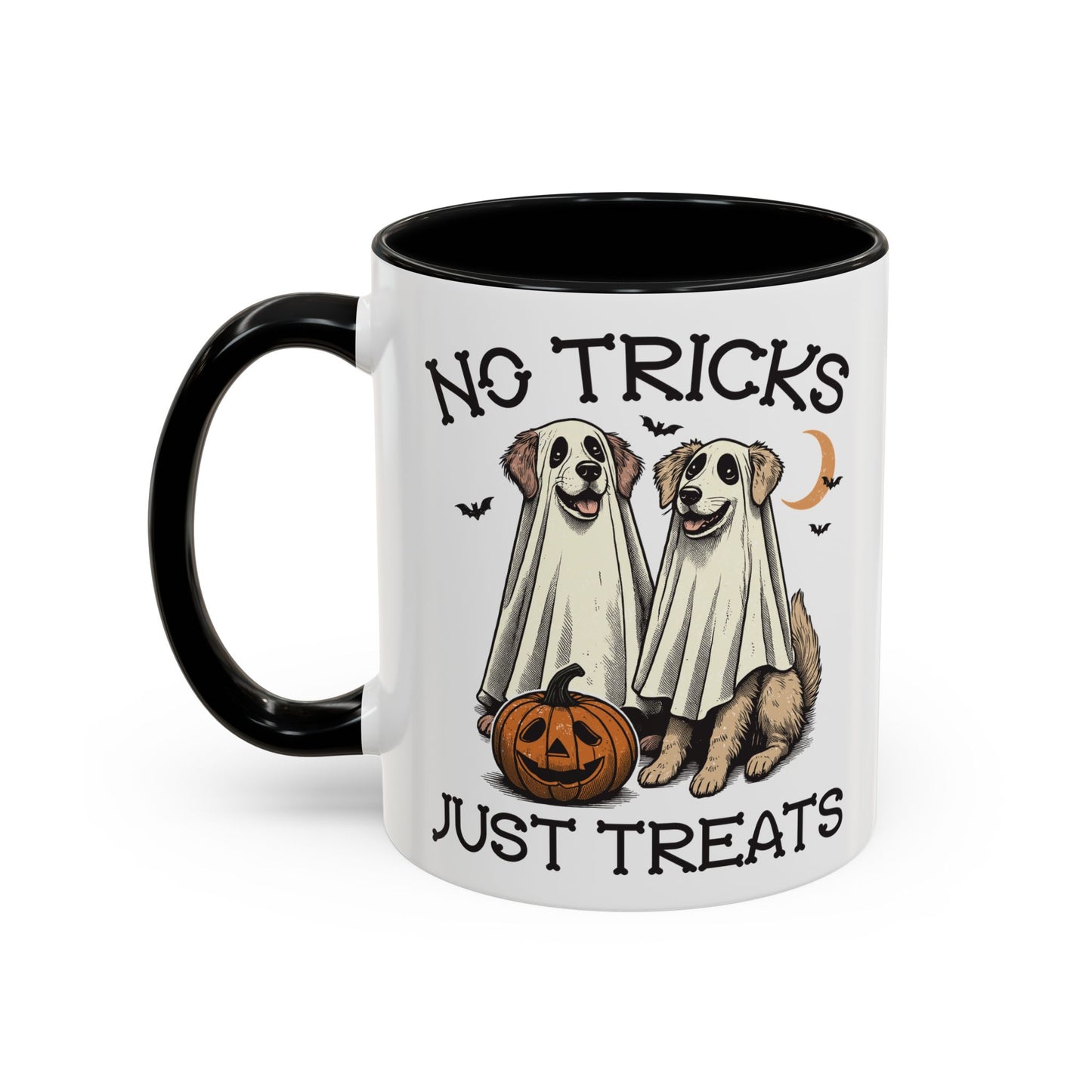 No Tricks Just Treats Halloween Dog Mug | Cute Ghost Dog Coffee Mug | Spooky Season Mug | 11oz and 15oz Ceramic Mug