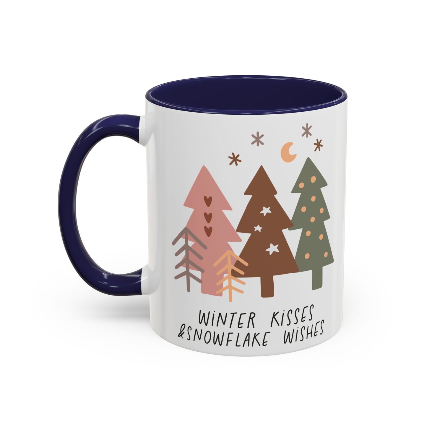 Winter Kisses and Snowflake Wishes Mug | Cozy Christmas Tree Design | Holiday Coffee Mug | Winter Drinkware