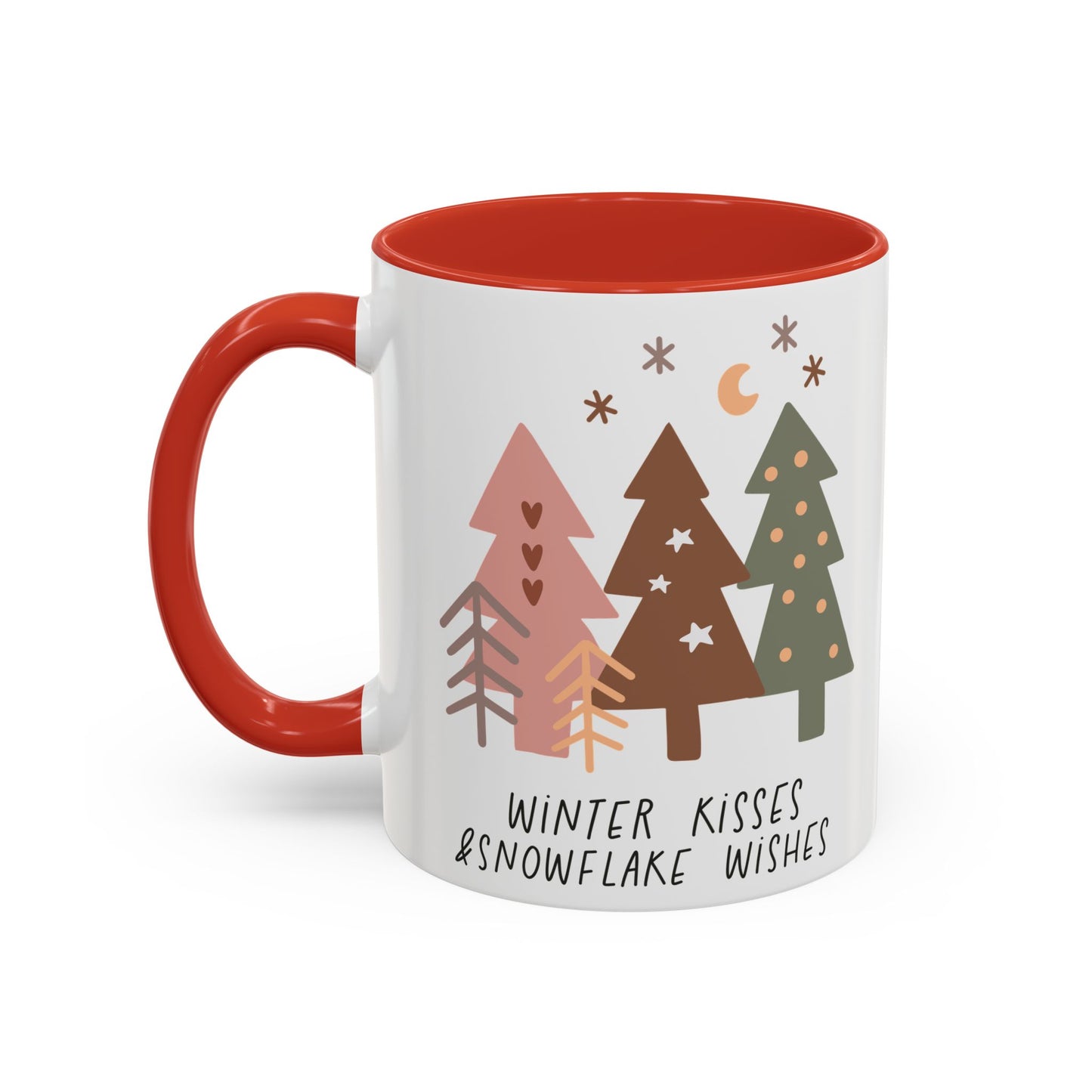 Winter Kisses and Snowflake Wishes Mug | Cozy Christmas Tree Design | Holiday Coffee Mug | Winter Drinkware