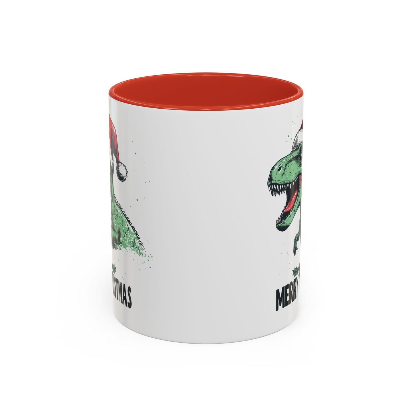 Merry Christmas Dinosaur Ceramic Mug - Festive T-Rex in Santa Hat Design - Perfect for Dinosaur and Christmas Lovers