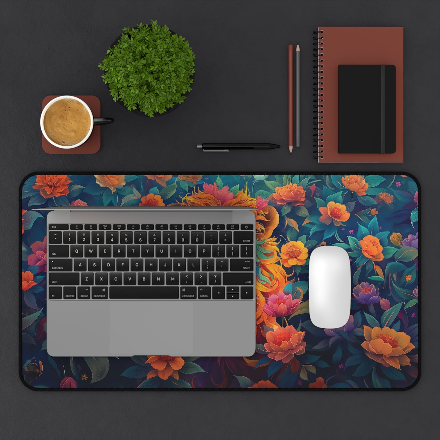 Lion and Flowers Desk Mat | Neoprene | Anti-Slip | 3 Sizes