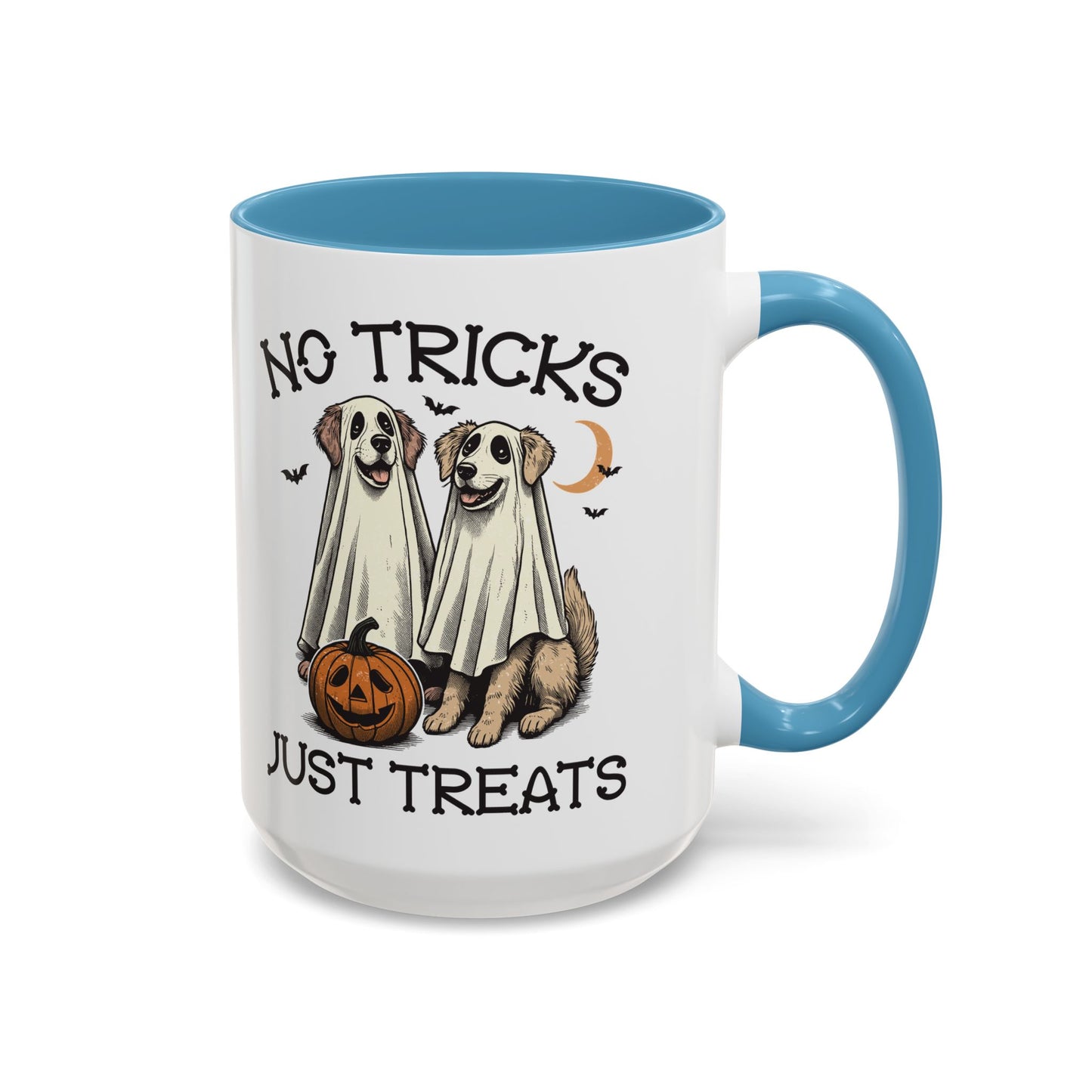 No Tricks Just Treats Halloween Dog Mug | Cute Ghost Dog Coffee Mug | Spooky Season Mug | 11oz and 15oz Ceramic Mug