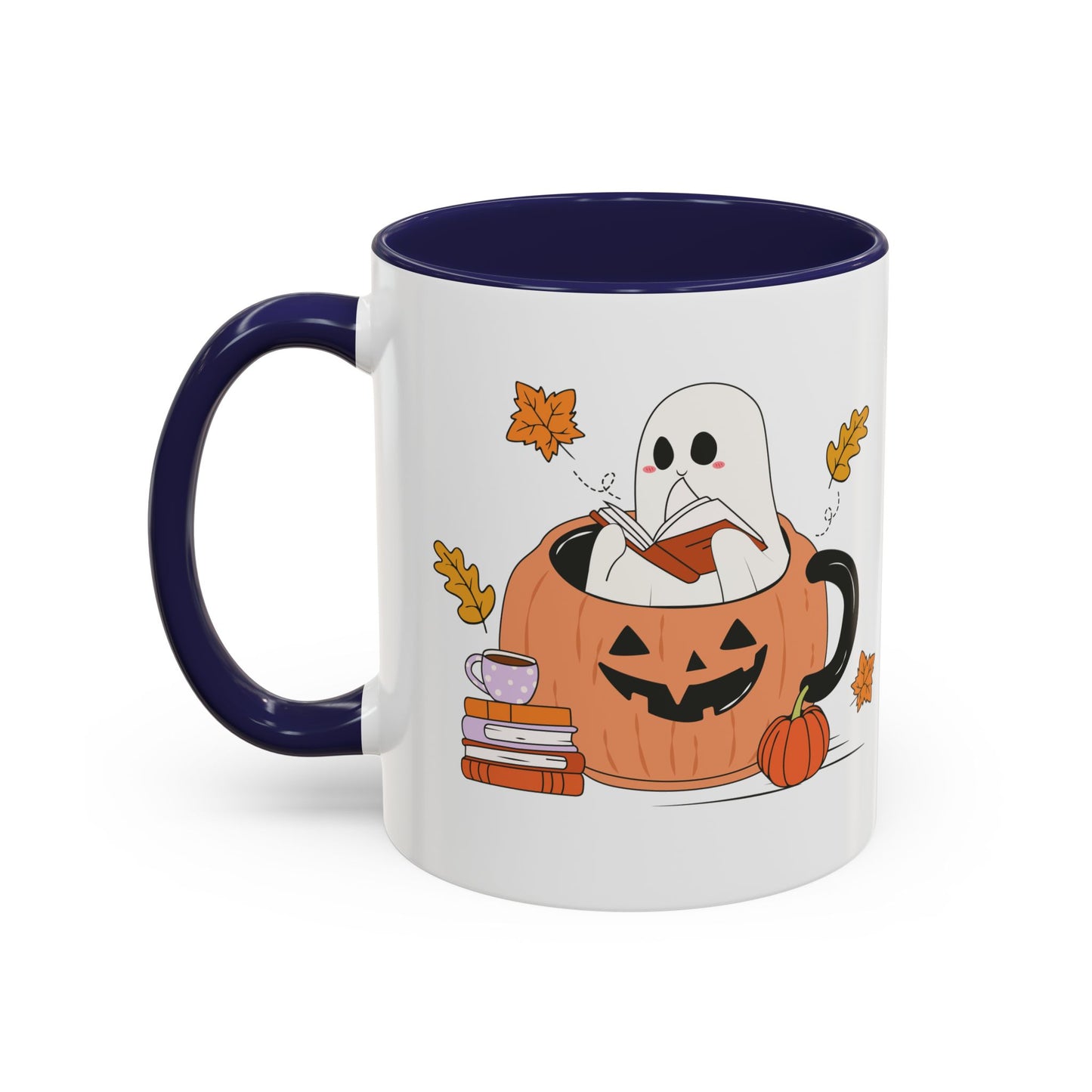 Cozy Ghost in Pumpkin Mug | 11oz and 15oz Ceramic Coffee Cup | Cute Autumn & Halloween Design