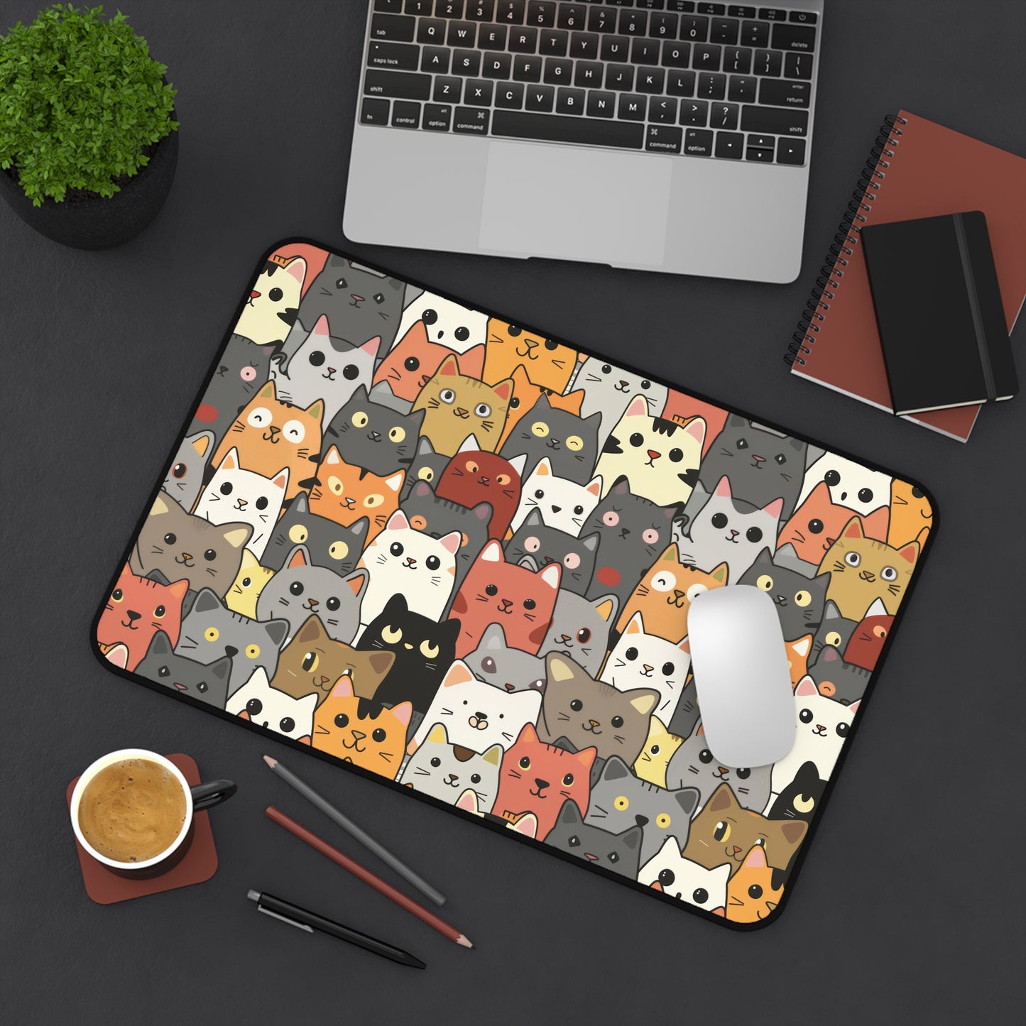 Cute Cat Desk Mat With Kittens - Customizable Neoprene Anti-Slip Mouse Pad - Whimsical Office Decor - Available in 3 Sizes