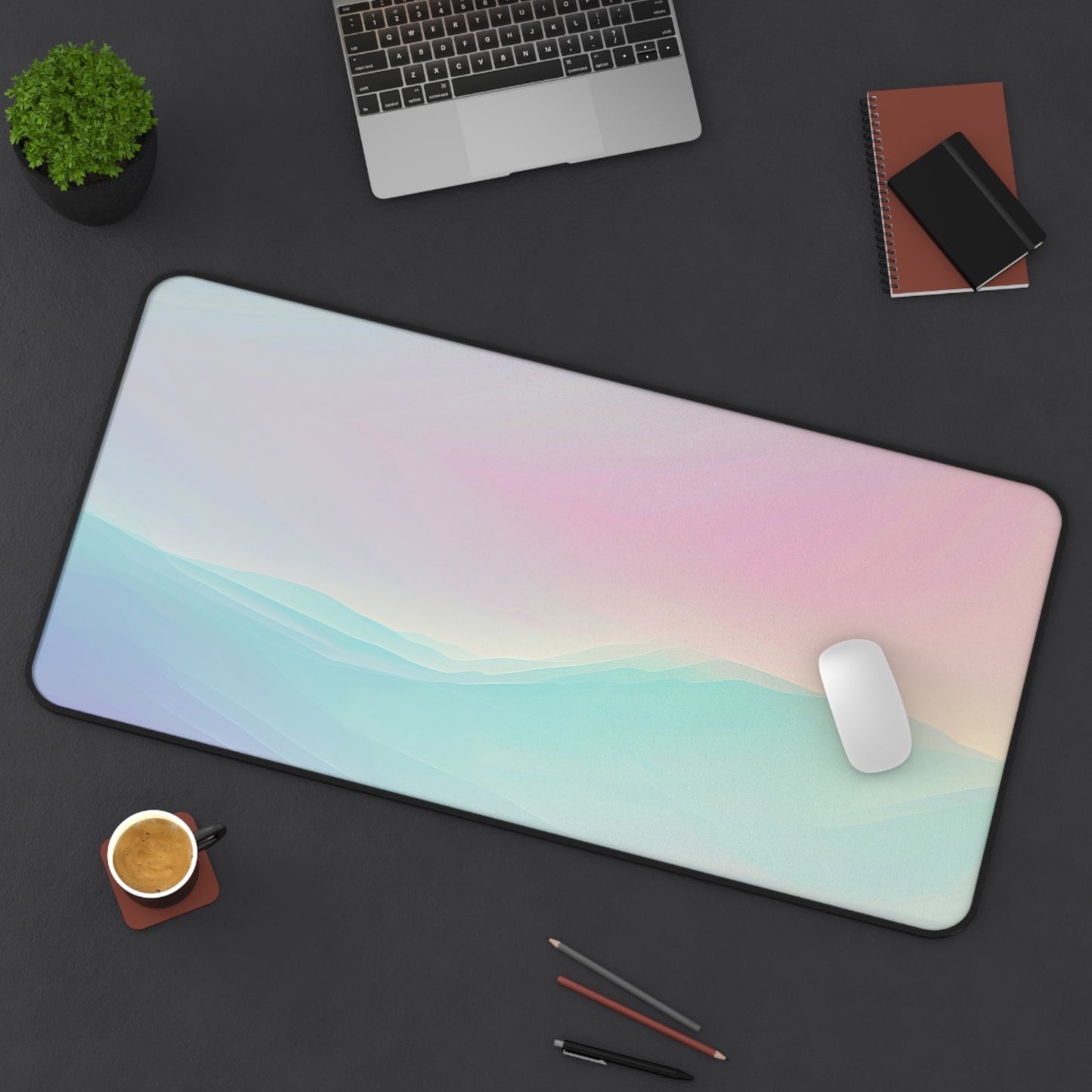 Pastel Dreamscape Computer Desk Mat | Minimalist Mouse Pad | Anti-Slip Neoprene Desk Mat for Home Office | 3 Sizes Available