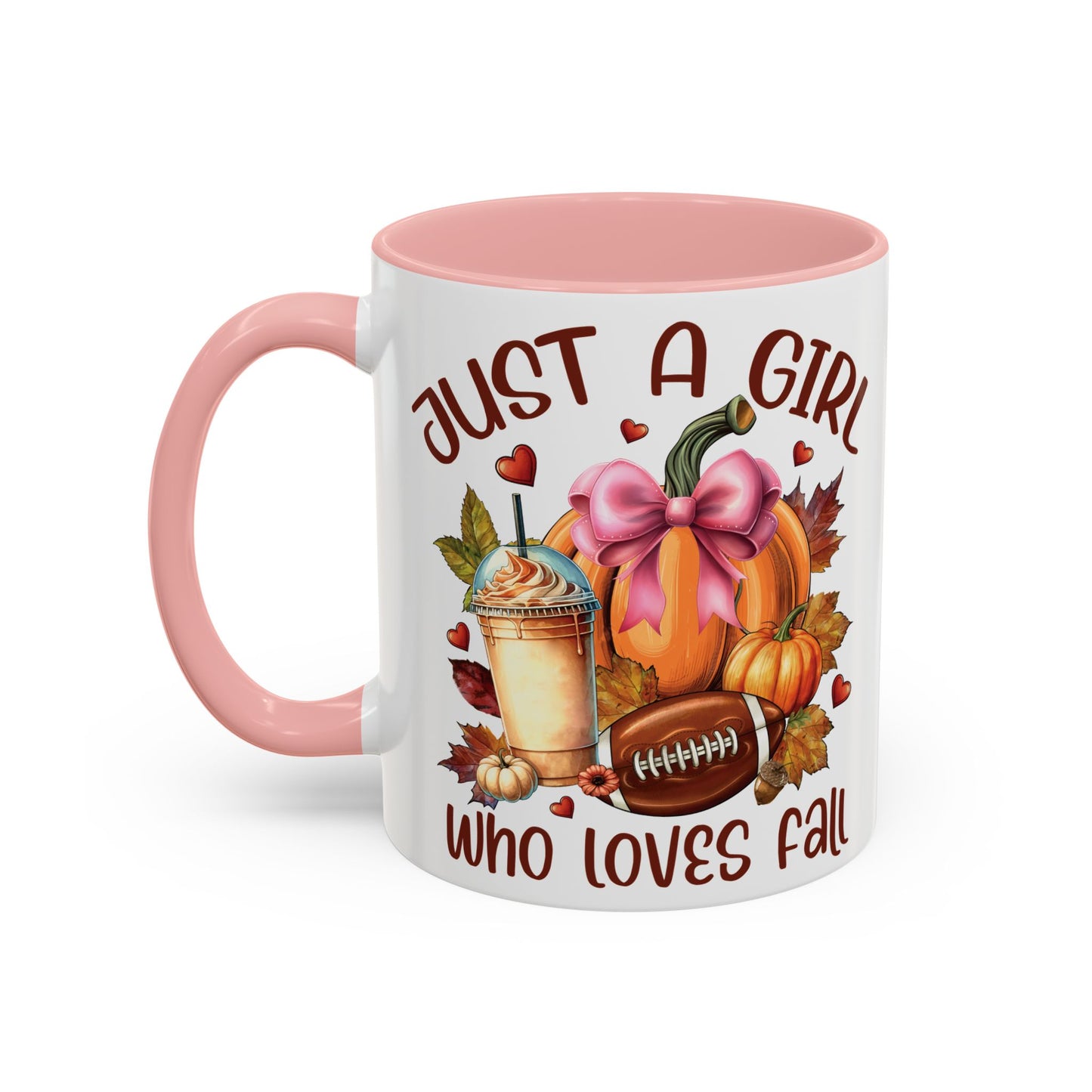 Just a Girl Who Loves Fall Mug | 11oz and 15oz Ceramic Coffee Cup | Autumn, Pumpkin, and Football Design