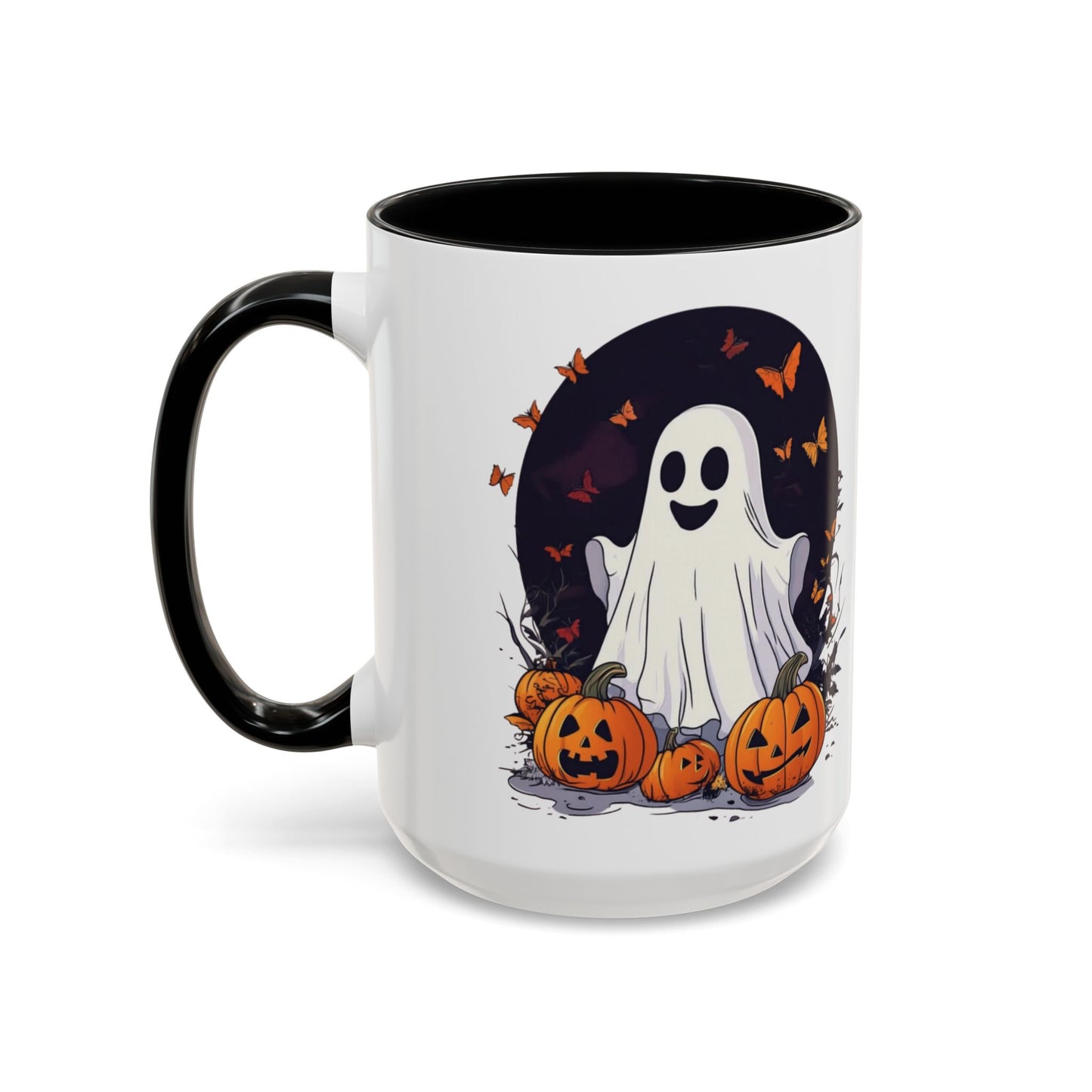 Halloween Ghost Mug - Cute Pumpkin Coffee Cup - White Ceramic Mug with Red Accent - Perfect Spooky Gift - 11oz & 15oz - BPA Free