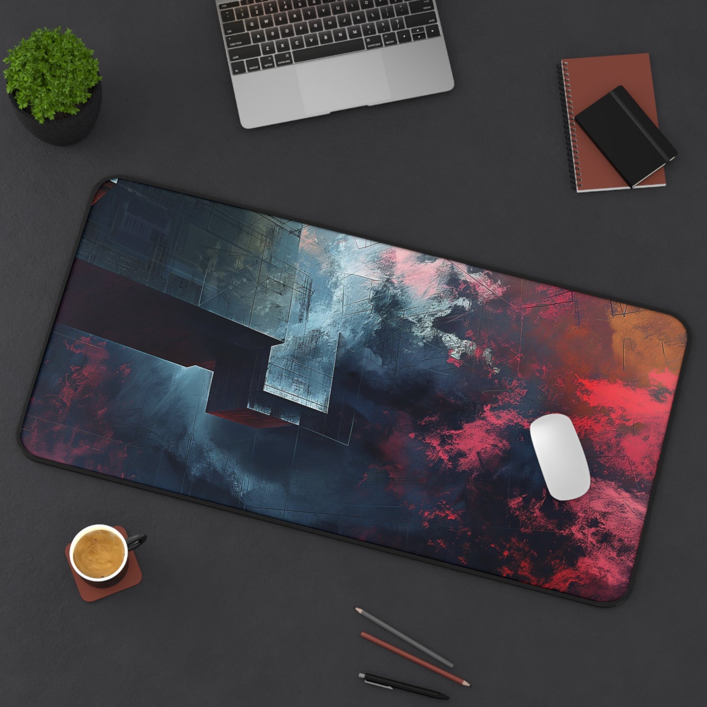 Abstract Geometric Computer Desk Mat | Modern Art Mouse Pad | Anti-Slip Neoprene Desk Mat for Home Office | 3 Sizes Available