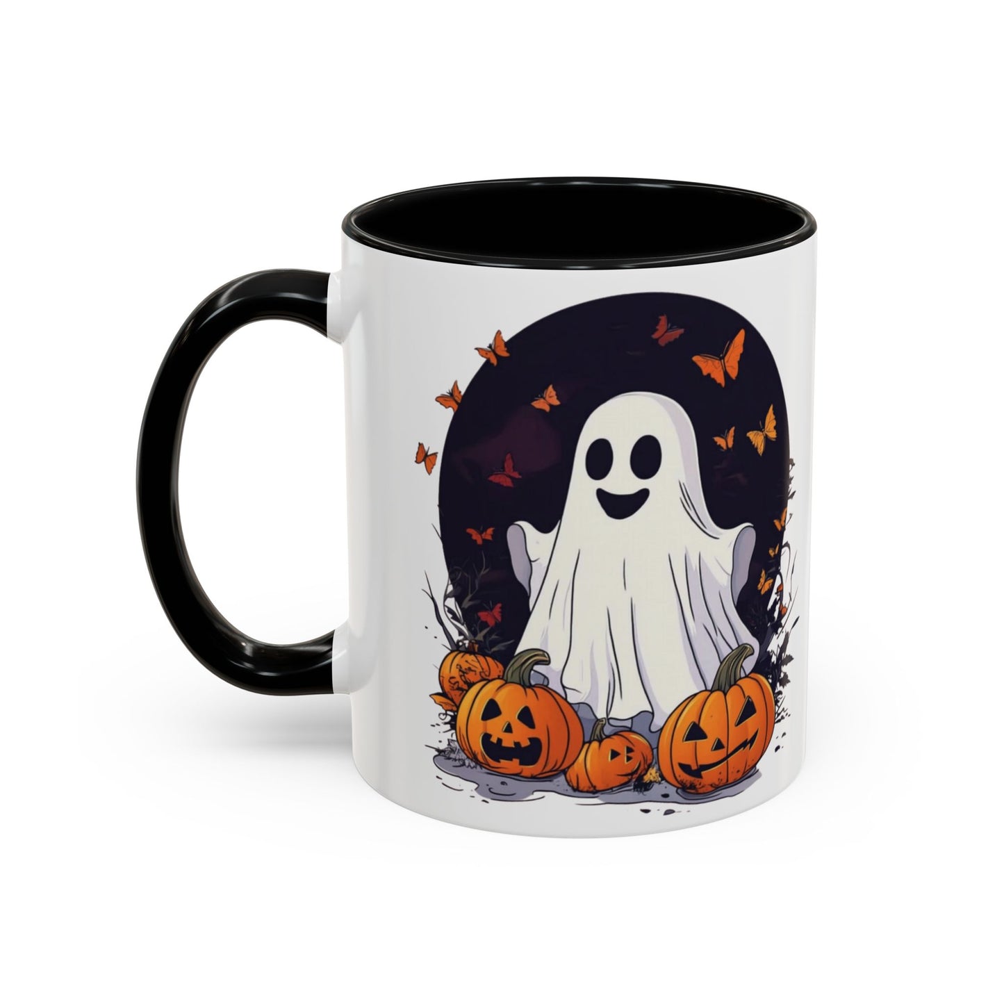 Halloween Ghost Mug - Cute Pumpkin Coffee Cup - White Ceramic Mug with Red Accent - Perfect Spooky Gift - 11oz & 15oz - BPA Free