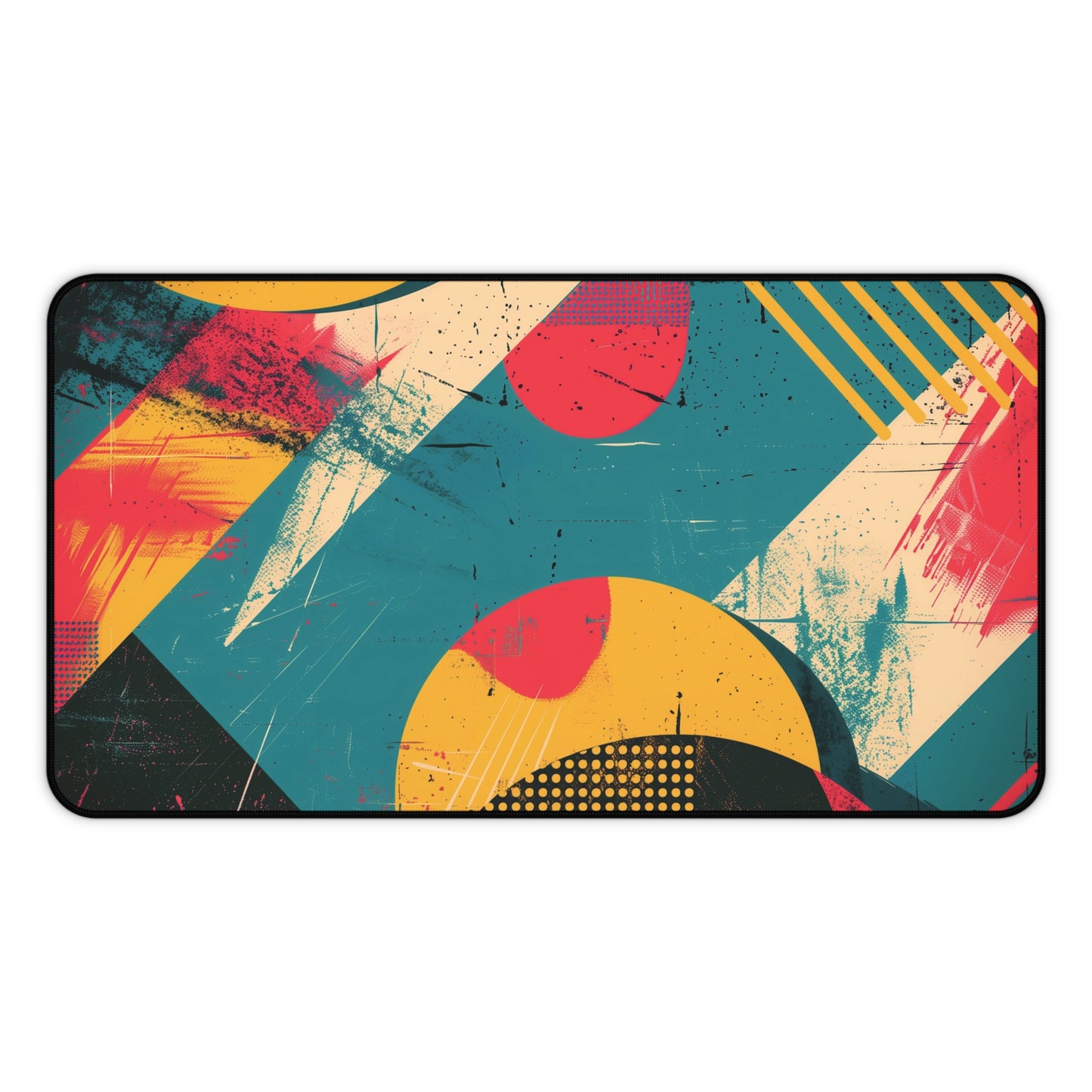 Retro Abstract Art Computer Desk Mat | Colorful Geometric Mouse Pad | Anti-Slip Neoprene Desk Mat for Home Office | 3 Sizes Available