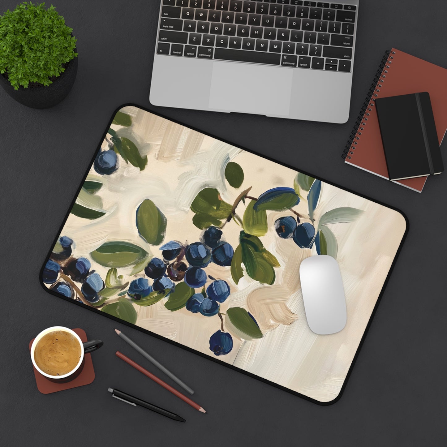 Blueberry Branch Desk Mat | Neoprene Mouse Pad | Anti-Slip Office Desk Mat | 3 Sizes Available