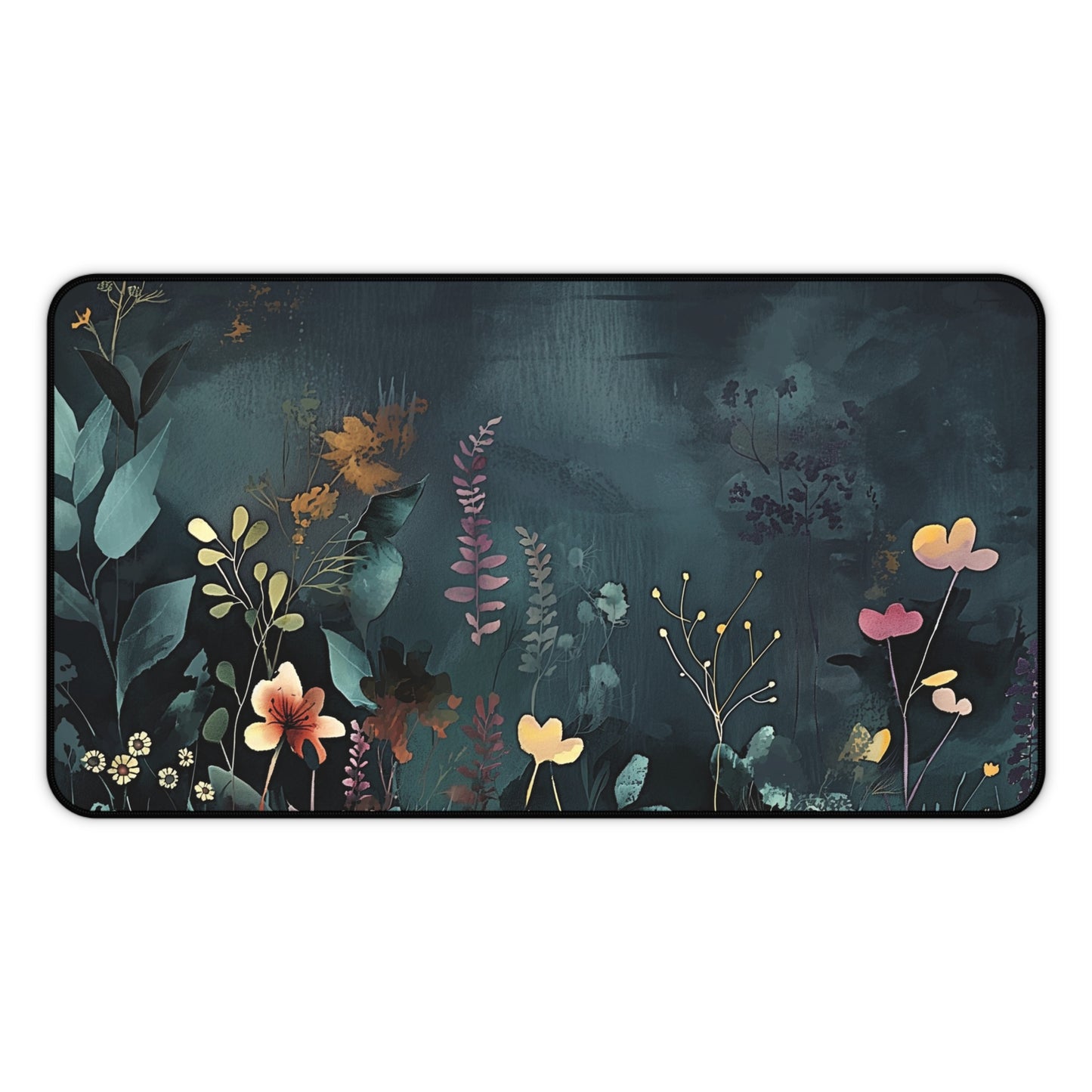 Night Garden Computer Desk Mat | Dark Floral Mouse Pad | Anti-Slip Neoprene Desk Mat for Home Office | 3 Sizes Available