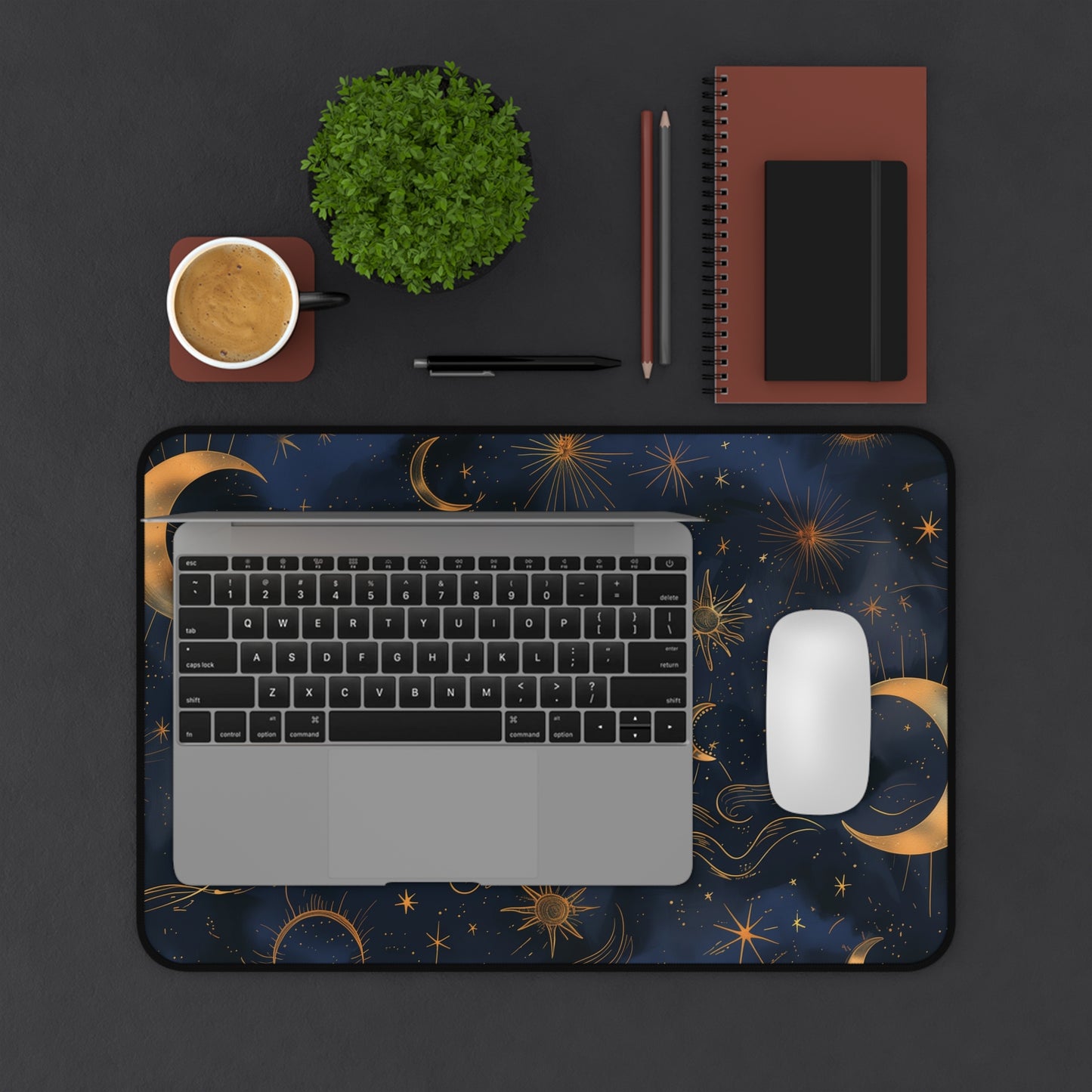 Celestial Sun and Moon Computer Desk Mat | Mystic Stars Mouse Pad | Anti-Slip Neoprene Desk Mat for Home Office | 3 Sizes Available