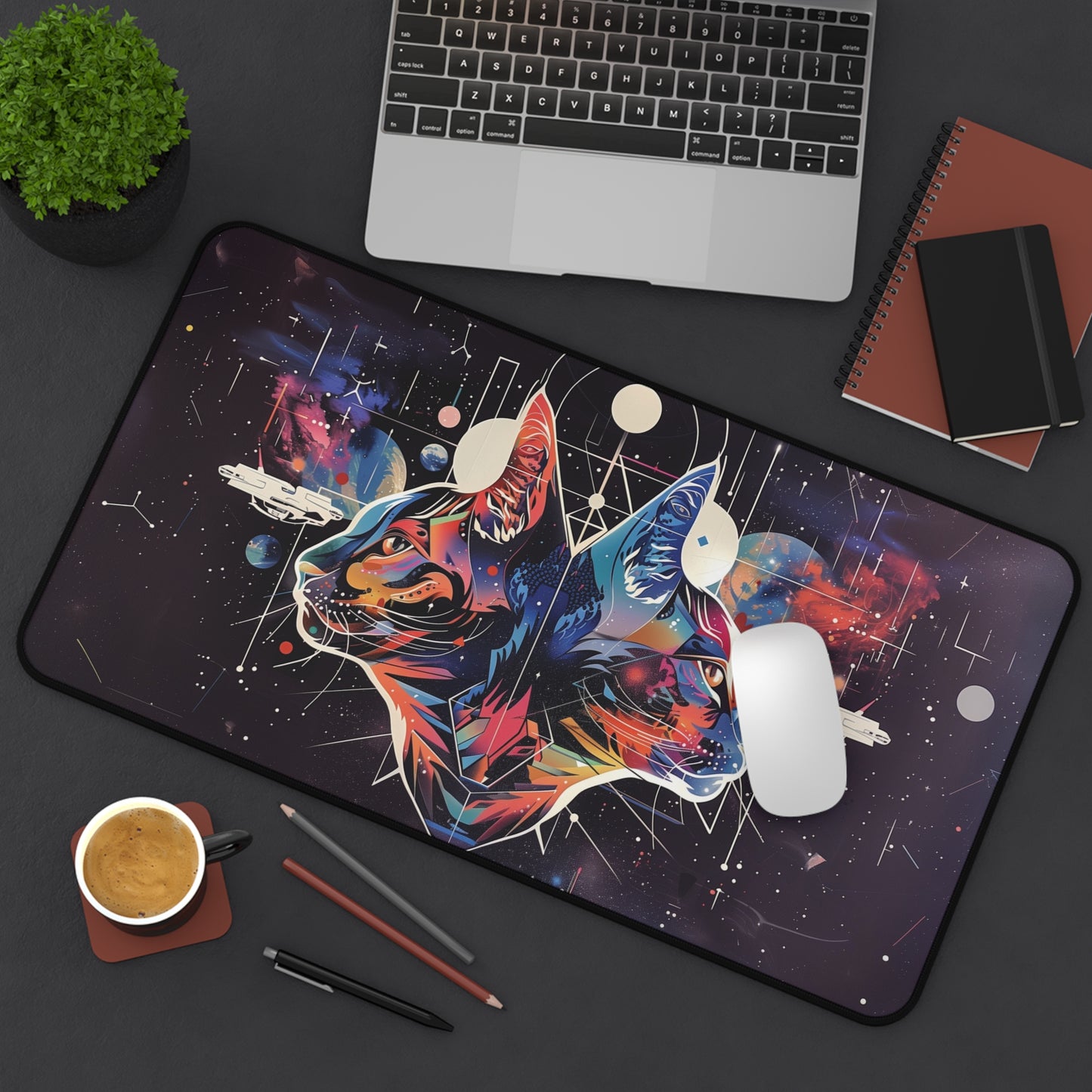 Cosmic Cat Desk Mat | Galaxy Cat Design | Neoprene | Anti-Slip | 3 Sizes