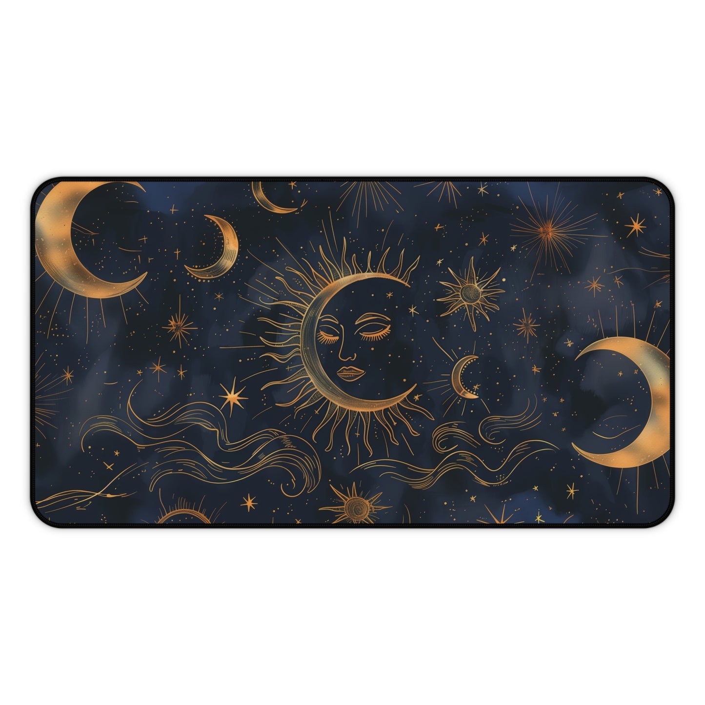 Celestial Sun and Moon Computer Desk Mat | Mystic Stars Mouse Pad | Anti-Slip Neoprene Desk Mat for Home Office | 3 Sizes Available