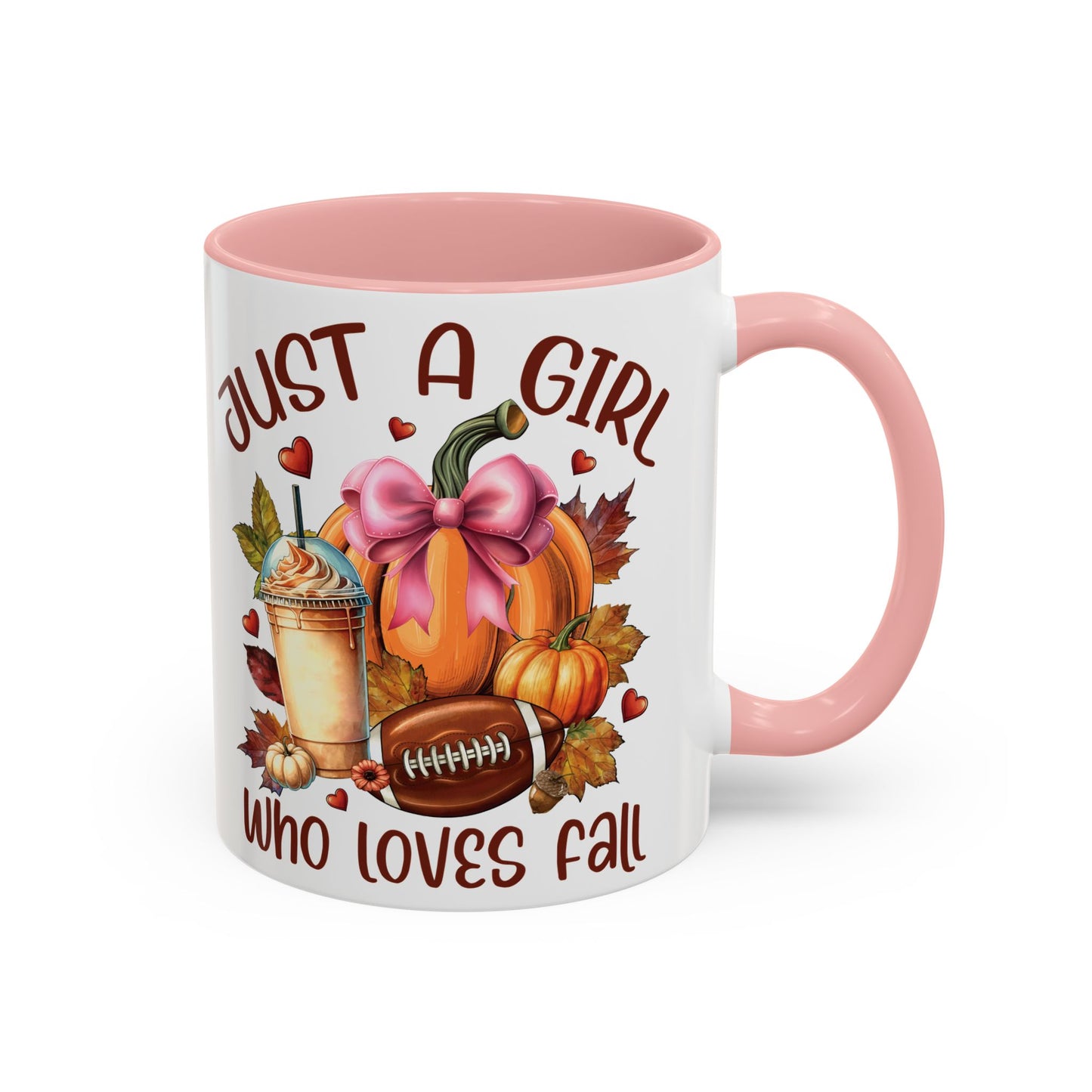 Just a Girl Who Loves Fall Mug | 11oz and 15oz Ceramic Coffee Cup | Autumn, Pumpkin, and Football Design