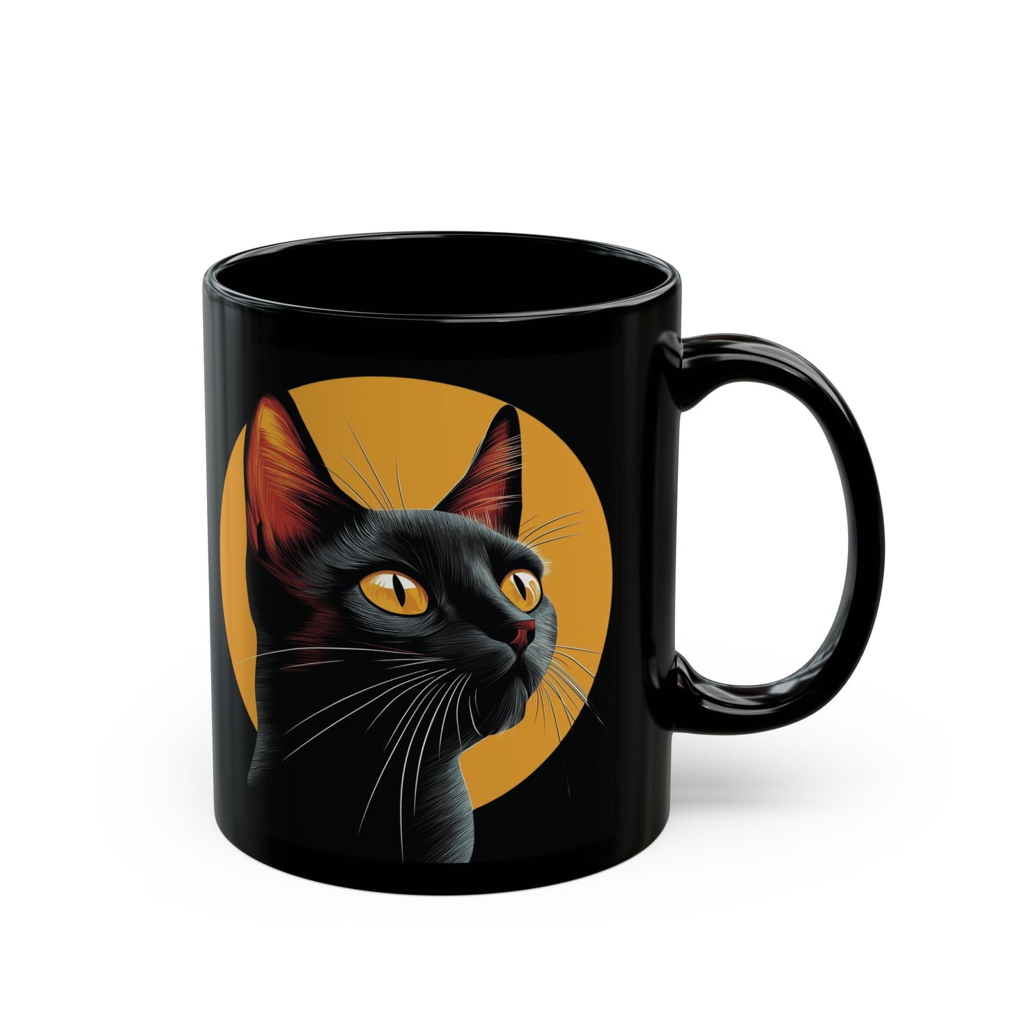 Black Cat Halloween Mug - Black Ceramic Coffee Cup with Spooky Cat Design - Perfect Halloween Gift - 11oz & 15oz