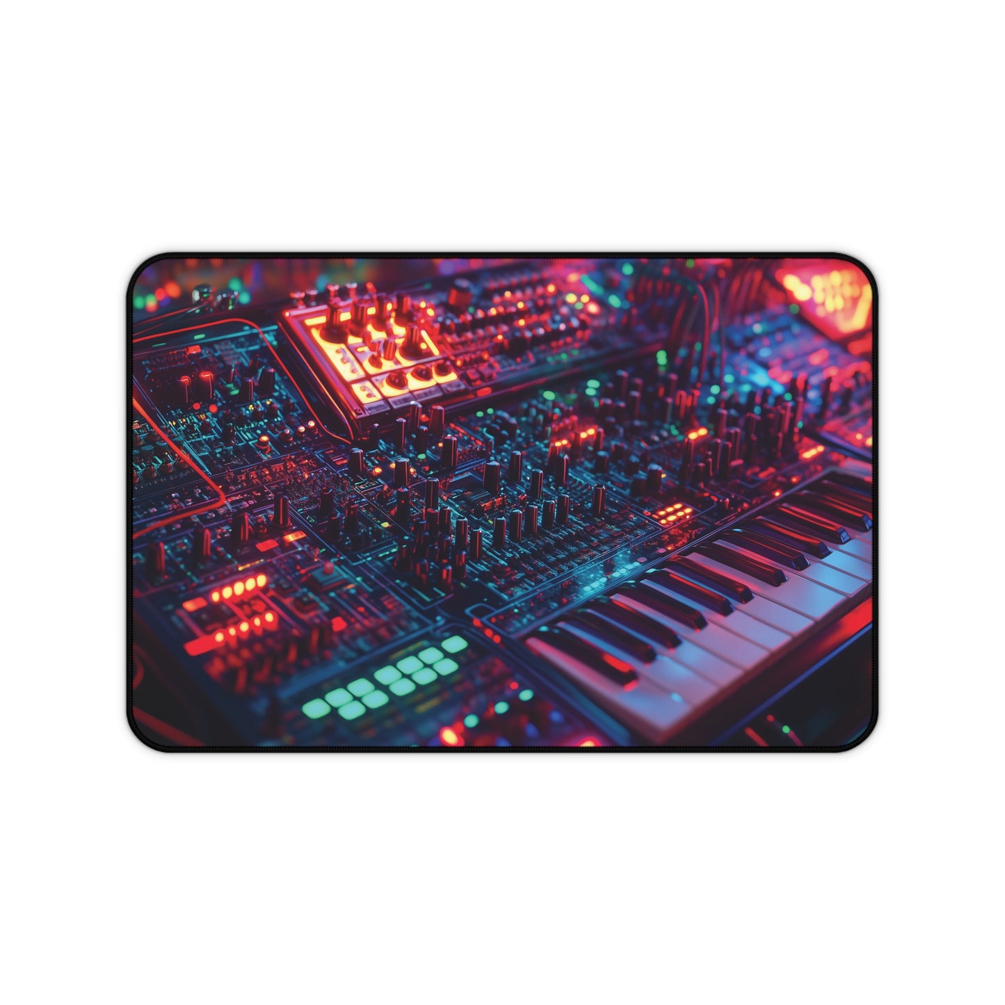 Synthwave Desk Mat | Neoprene | Anti-Slip | Retro Synthesizer Glow Design | Office & Gaming Decor | 3 Sizes