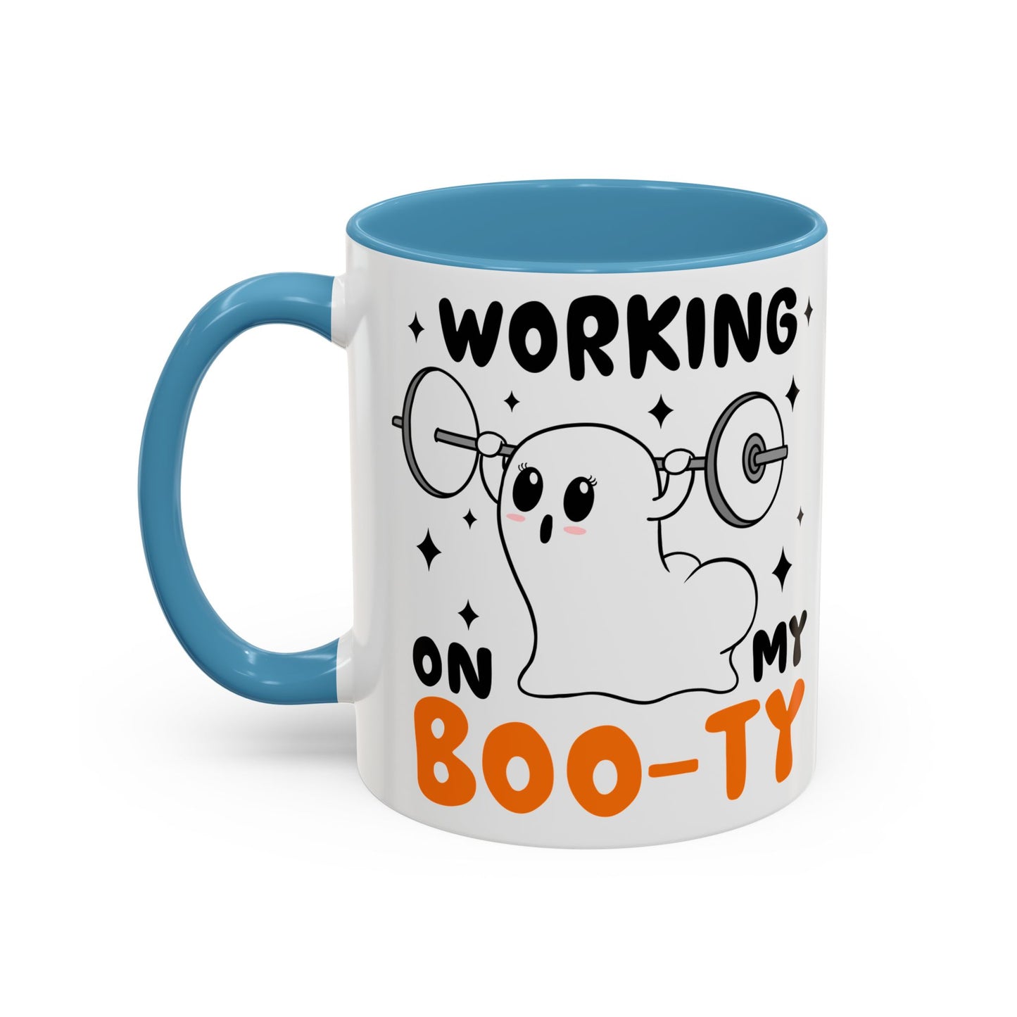 Working on My Boo-ty Halloween Ghost Mug | 11oz and 15oz Ceramic Coffee Cup | Fitness and Humor Design