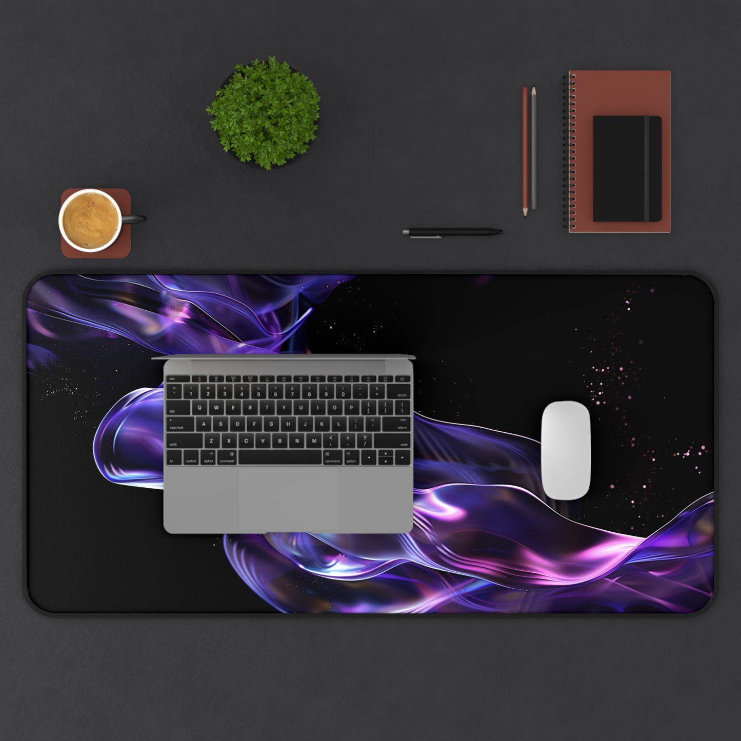 Cosmic Wave Computer Desk Mat | Abstract Neon Mouse Pad | Anti-Slip Neoprene Desk Mat for Home Office | 3 Sizes Available