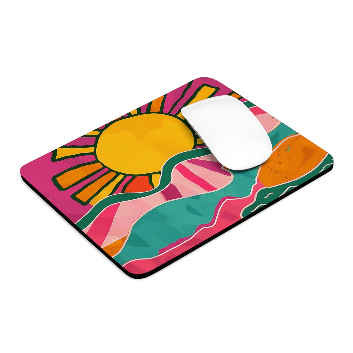 Vibrant Sunrise Design Personalized Mouse Pad - Custom Round or Rectangle Neoprene Mousepad with Non-Slip Rubber Bottom