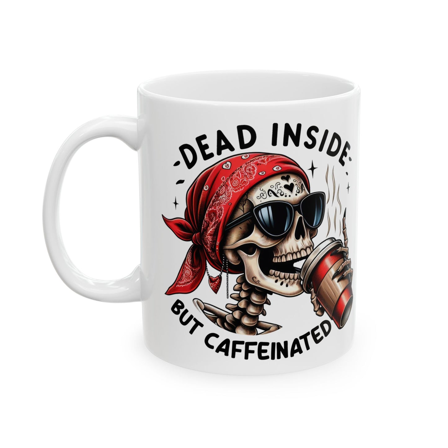 Dead Inside But Caffeinated Skeleton Mug | Funny Coffee Mug | Bandana Skeleton Cup