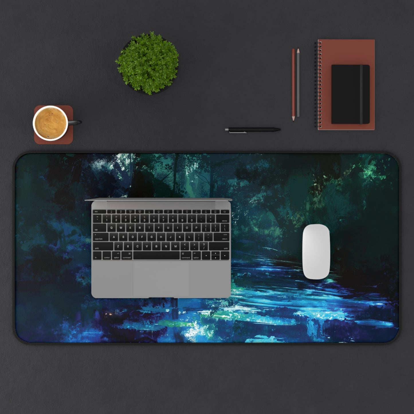 Mystical Forest Stream Desk Mat | Enchanted Night Design | Neoprene | Anti-Slip | 3 Sizes