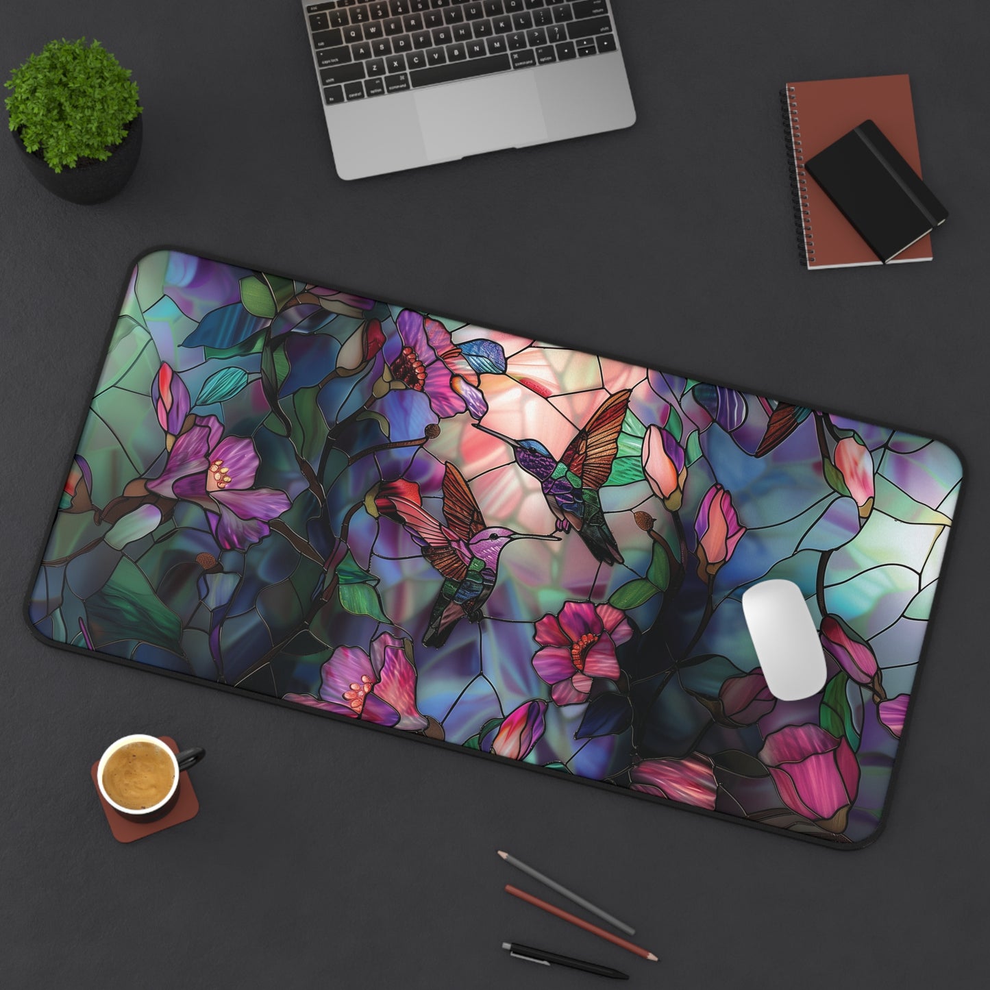 Stained Glass Look Hummingbird Mousepad, Gaming Mousepad, Large Mousepad, Keyboard Mouse Mat, Desk Pad for Work Game Home XL 3 Sizes