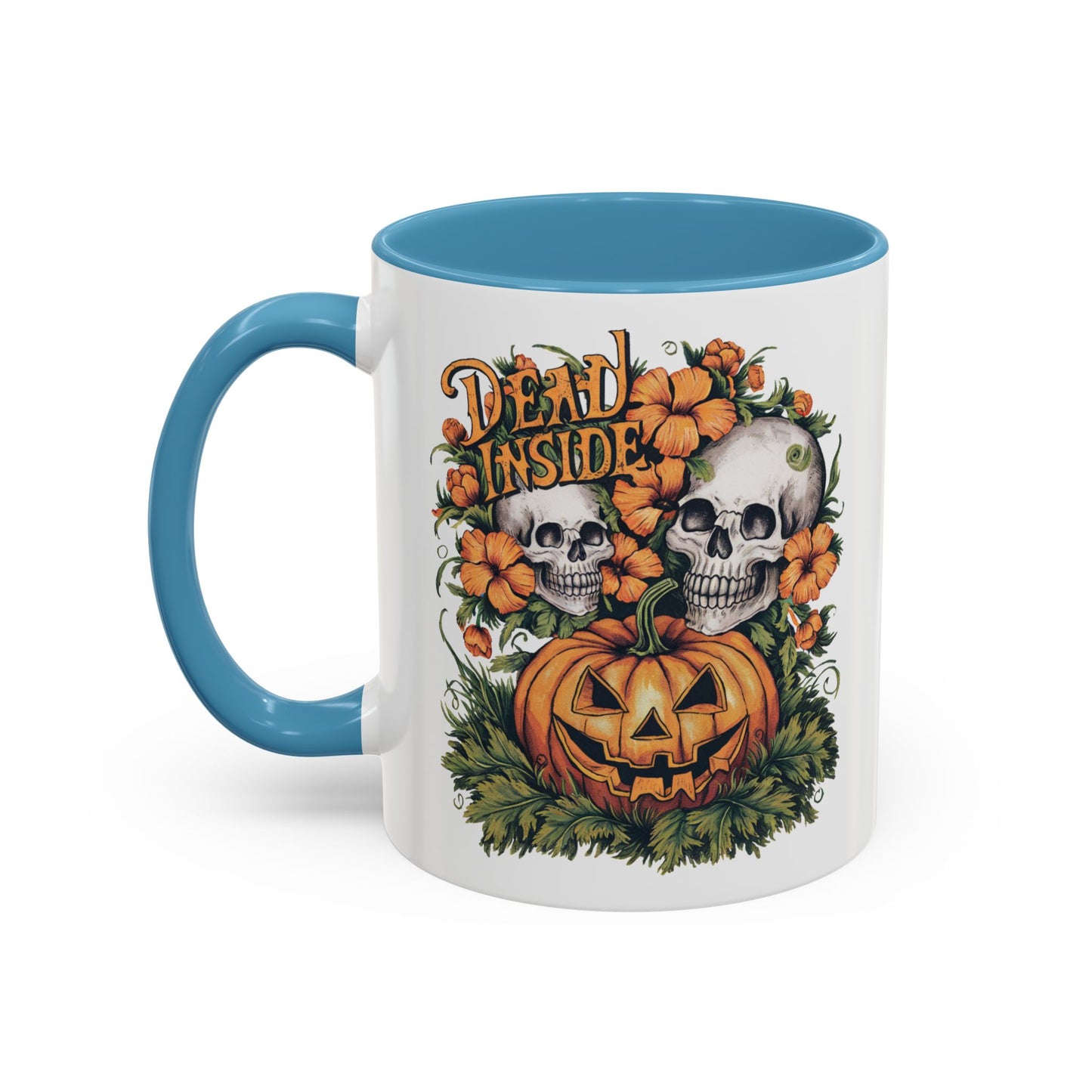 Dead Inside Halloween Mug | Skull and Pumpkin Design | Spooky Gothic Coffee Mug