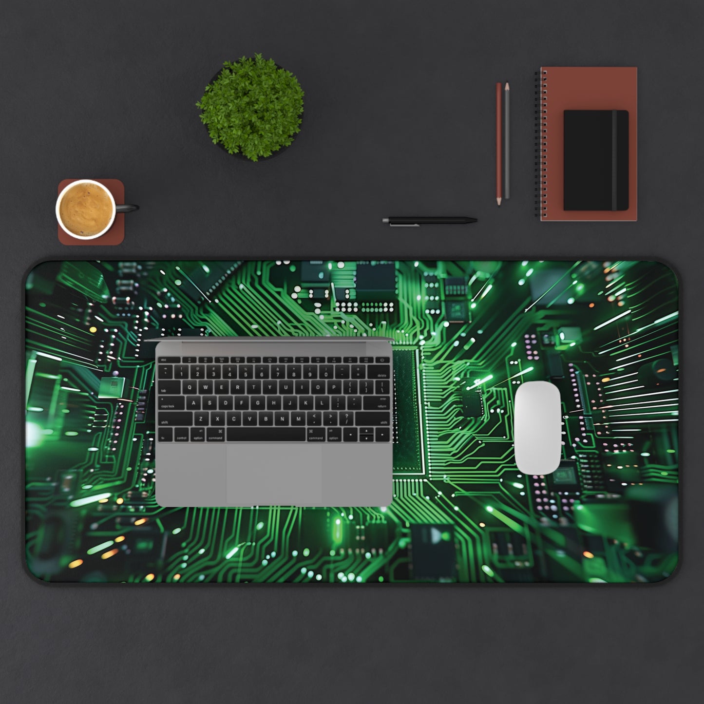 Green Circuit Board Desk Mat | Neoprene | Anti-Slip | 3 Sizes | Tech Office Decor