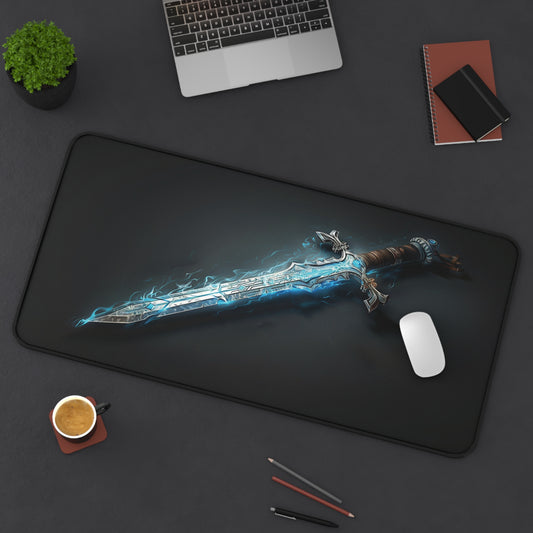 Fantasy Sword Desk Mat | Electric Blue Sword | Gaming & Office Decor | Neoprene | Anti-Slip | 3 Sizes