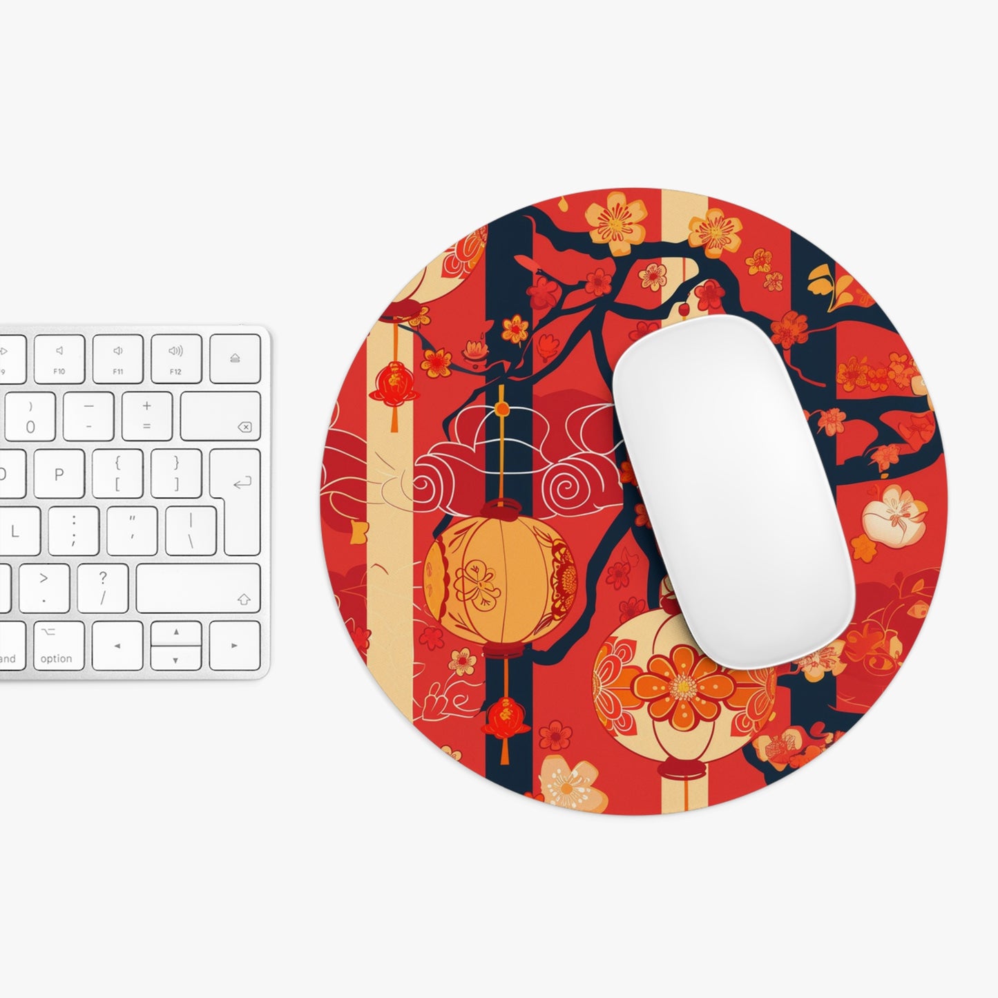 Oriental Lantern Blossom Design Personalized Mouse Pad - Custom Round or Rectangle Neoprene Mousepad with Non-Slip Rubber Bottom