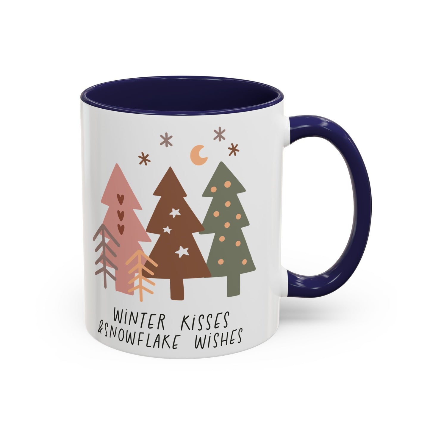 Winter Kisses and Snowflake Wishes Mug | Cozy Christmas Tree Design | Holiday Coffee Mug | Winter Drinkware