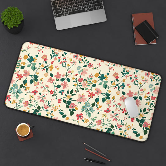 Floral Fantasy Desk Mat | Neoprene Mouse Pad | Vintage Flower Design | Anti-Slip | 3 Sizes Available