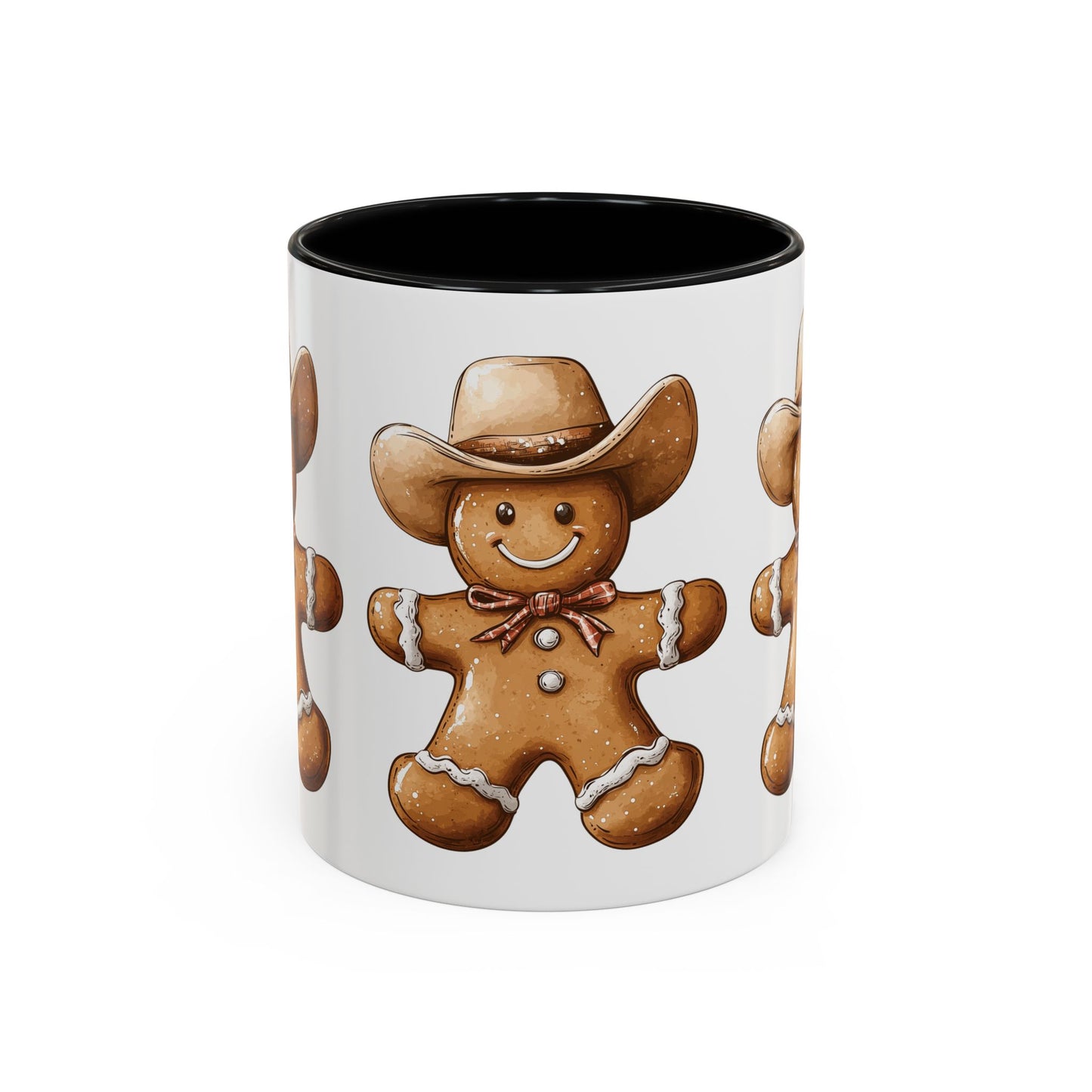 Cowboy Gingerbread Man Tan Hat Ceramic Mug - Festive Western Holiday Design - Perfect for Christmas and Cookie Lovers