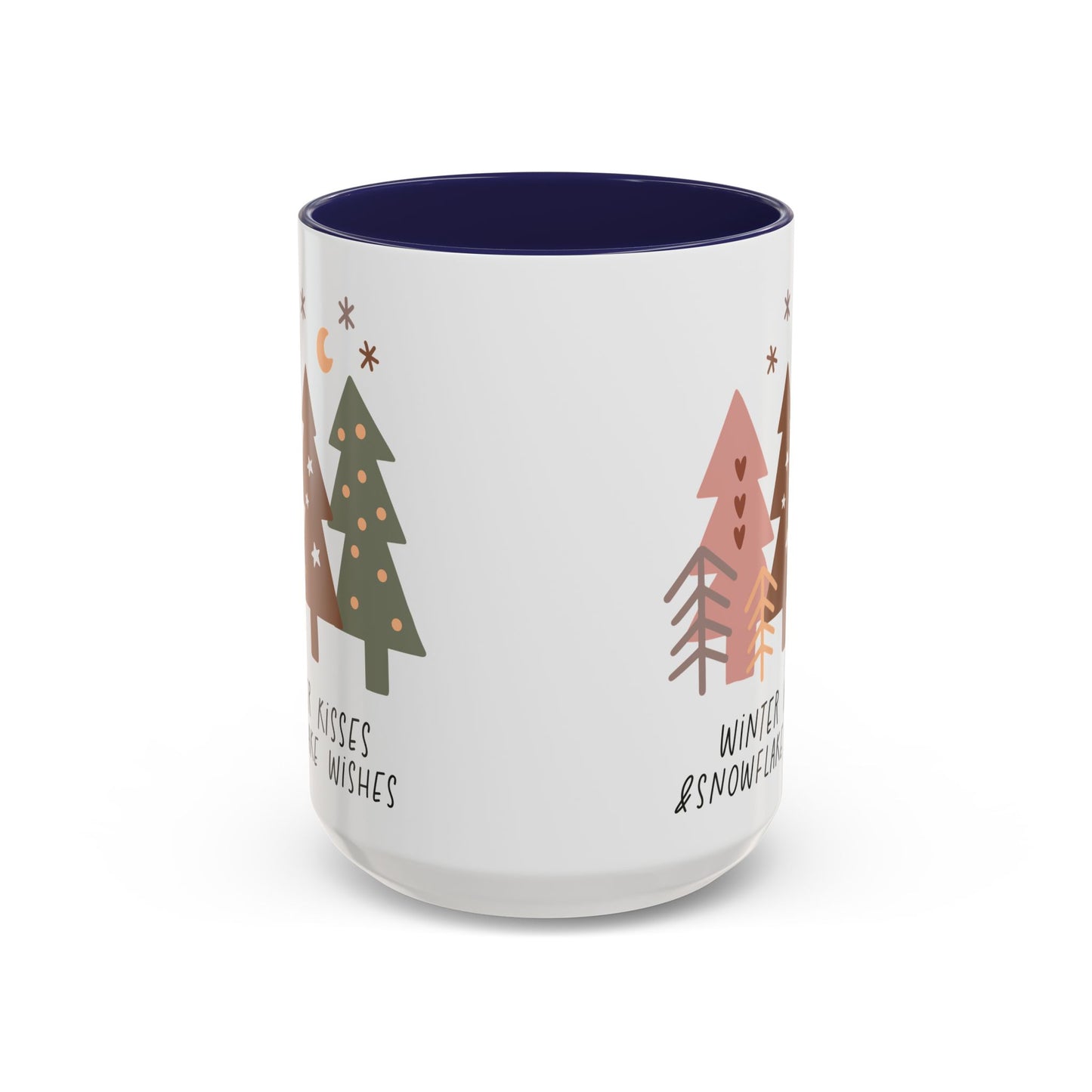 Winter Kisses and Snowflake Wishes Mug | Cozy Christmas Tree Design | Holiday Coffee Mug | Winter Drinkware