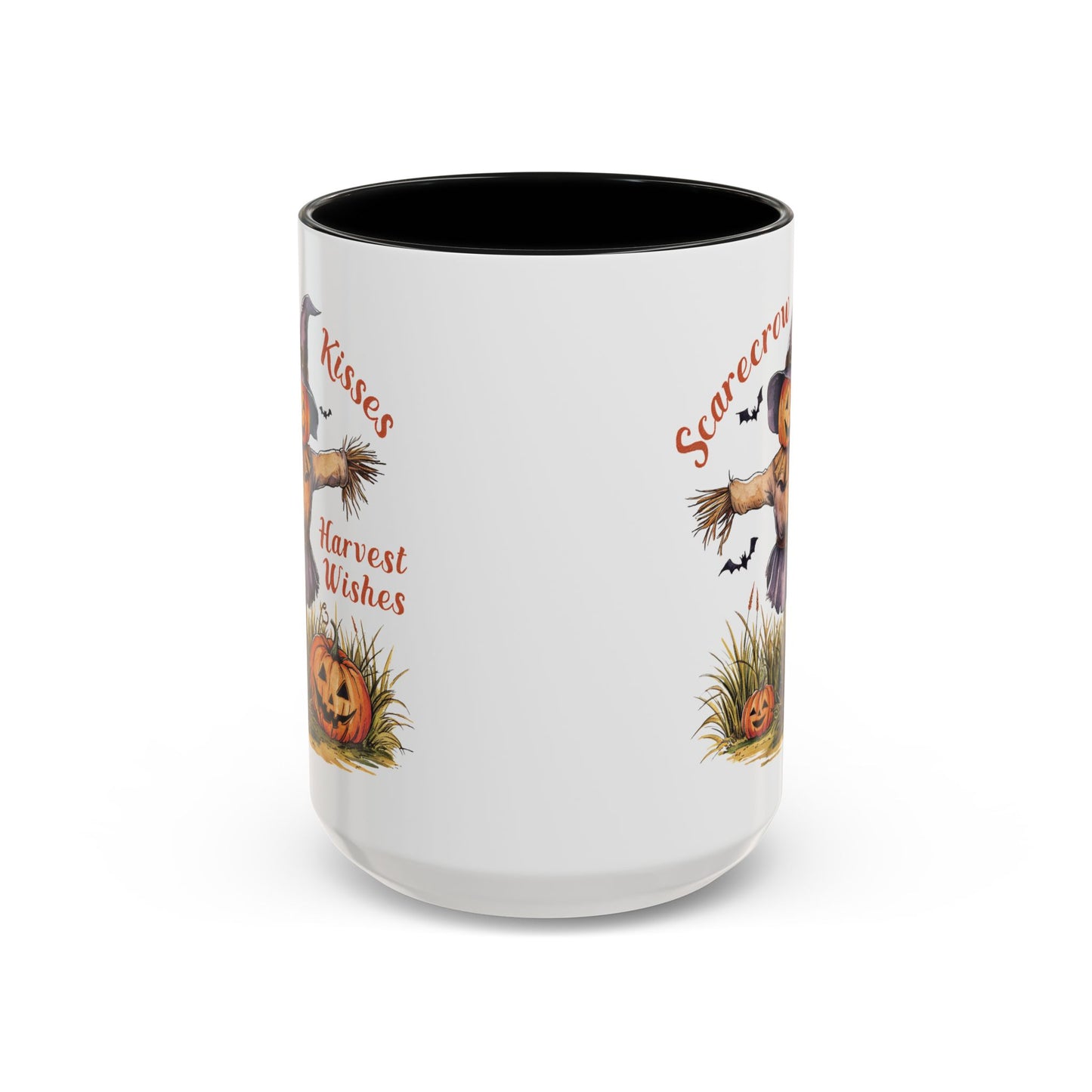 Scarecrow Kisses and Harvest Wishes Mug | Fall Scarecrow and Pumpkin Design | Perfect Autumn Coffee Mug for Cozy Mornings