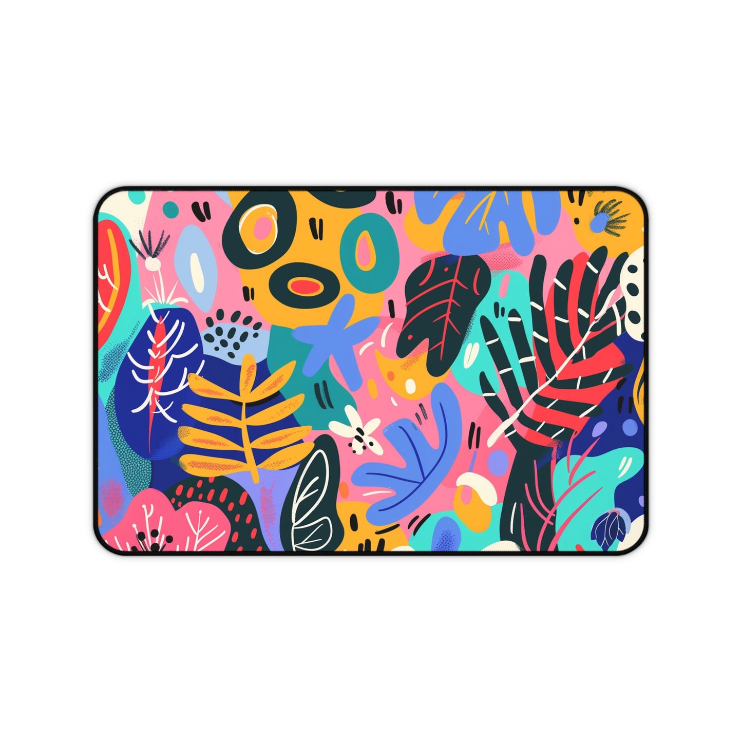 Colorful Abstract Computer Desk Mat | Vibrant Leaves and Shapes Mouse Pad | Anti-Slip Neoprene Desk Mat for Home Office | 3 Sizes Available