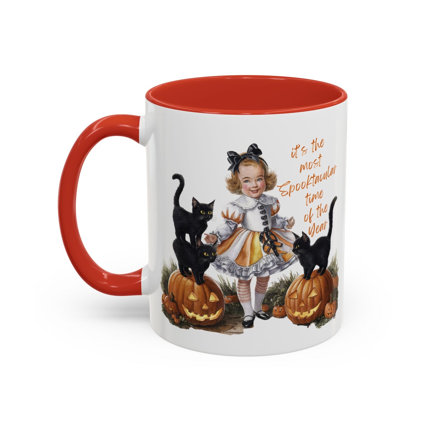 Most Spooktacular Time of the Year Mug | Vintage Halloween Girl with Black Cats and Pumpkins | Halloween Coffee Mug | Fall Drinkware