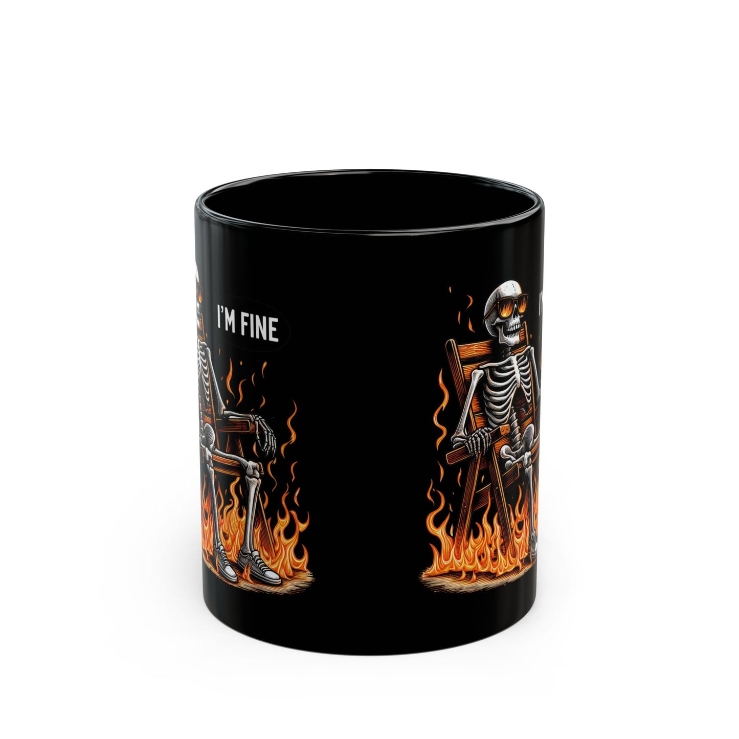 I'm Fine Skeleton Mug | Dark Humor Coffee Cup | Sarcastic "Everything's Burning" Gift