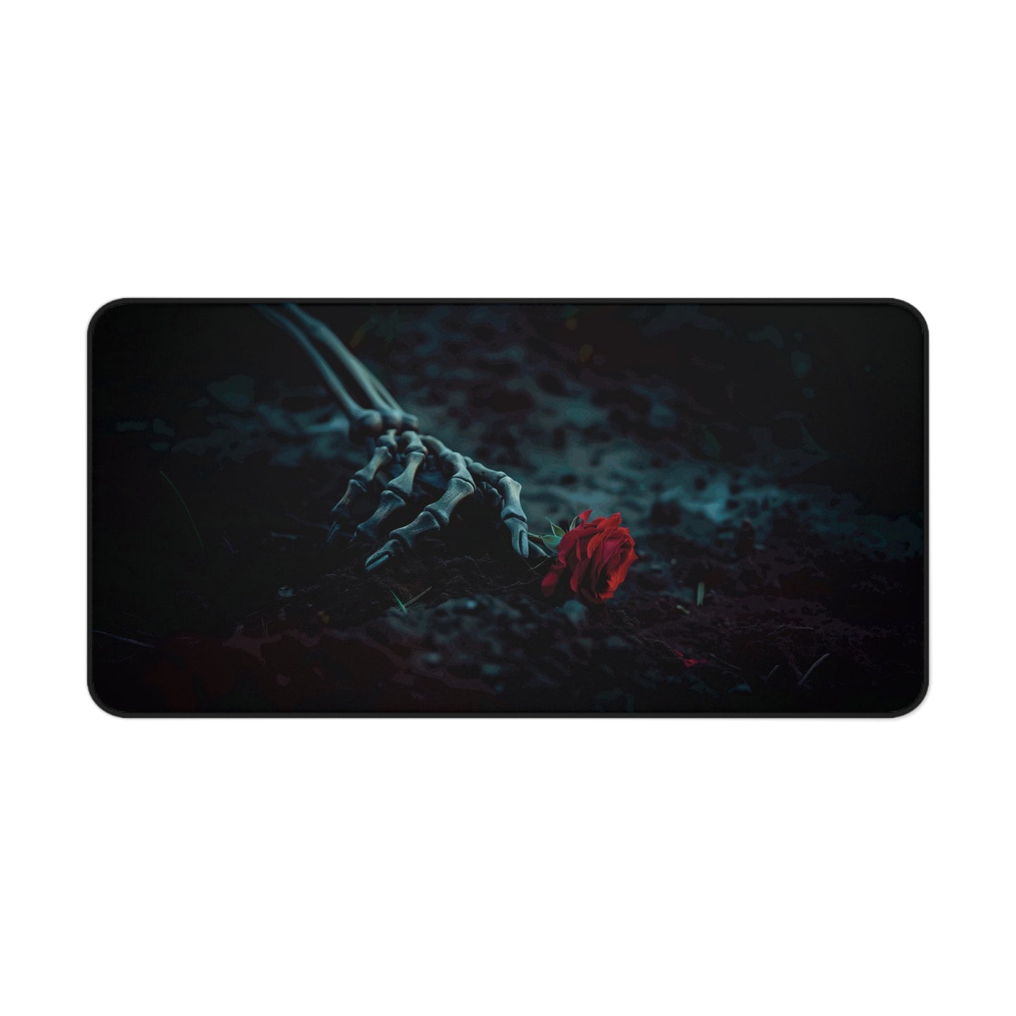 Gothic Skeleton Hand with Red Rose Desk Mat - Neoprene Anti-Slip Mouse Pad Game Table - Dark Aesthetic Office Decor - Available in 3 Sizes