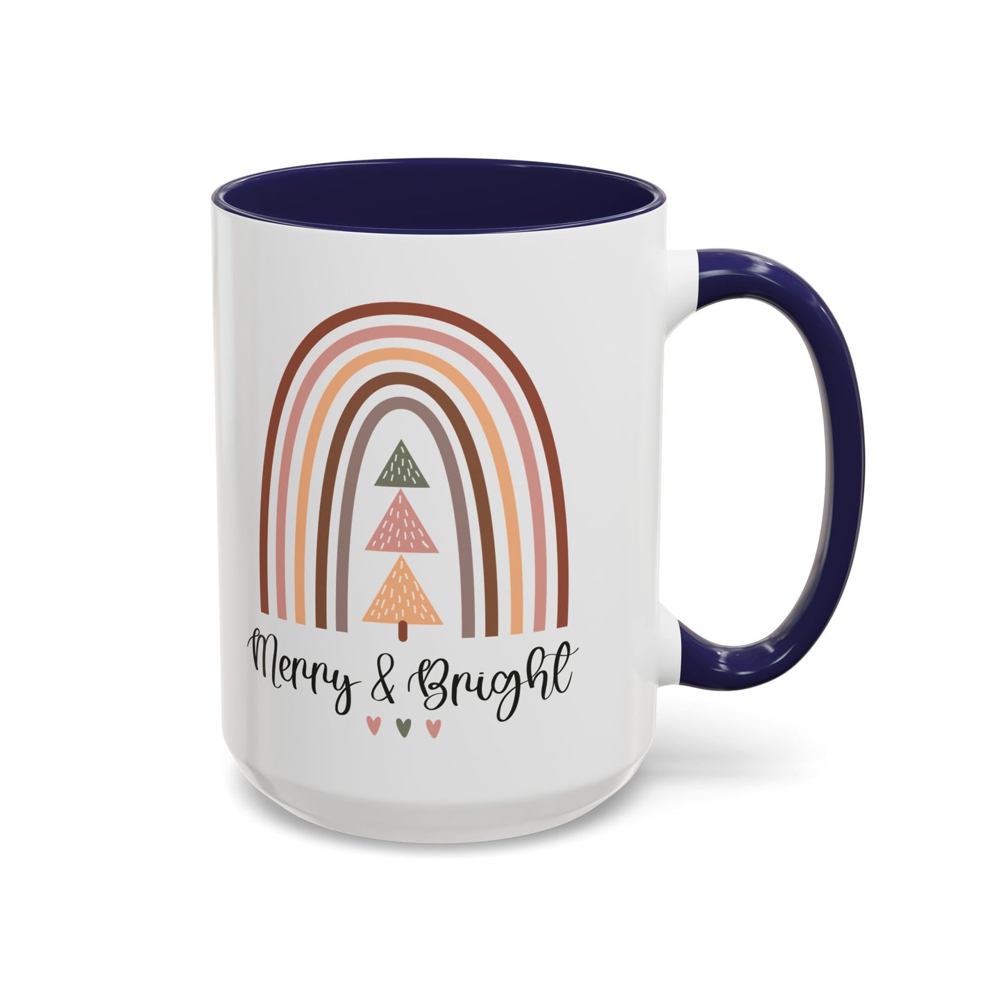 Merry & Bright Christmas Mug | Festive Rainbow and Tree Design | Holiday Coffee Mug | Christmas Drinkware