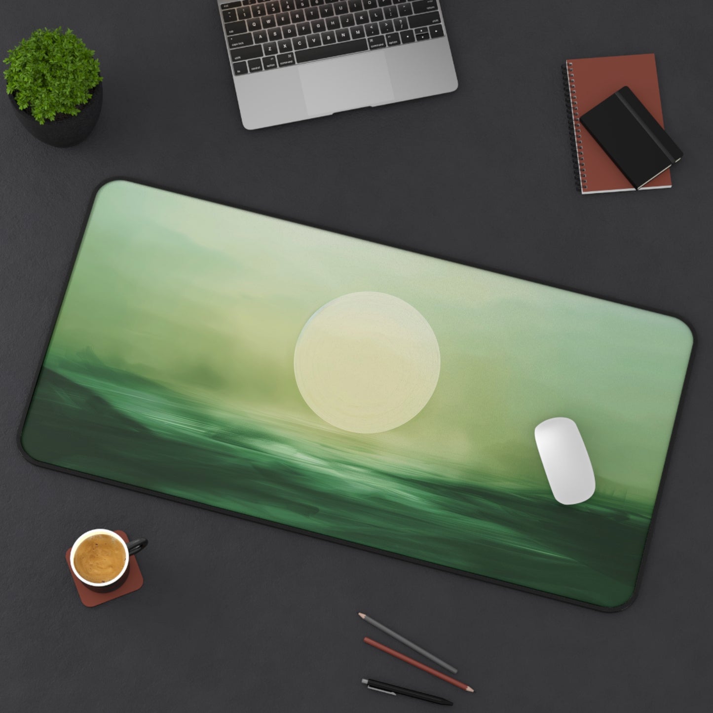 Green Horizon Desk Mat | Minimalist Abstract Anti-Slip | 3 Sizes | Office Decor