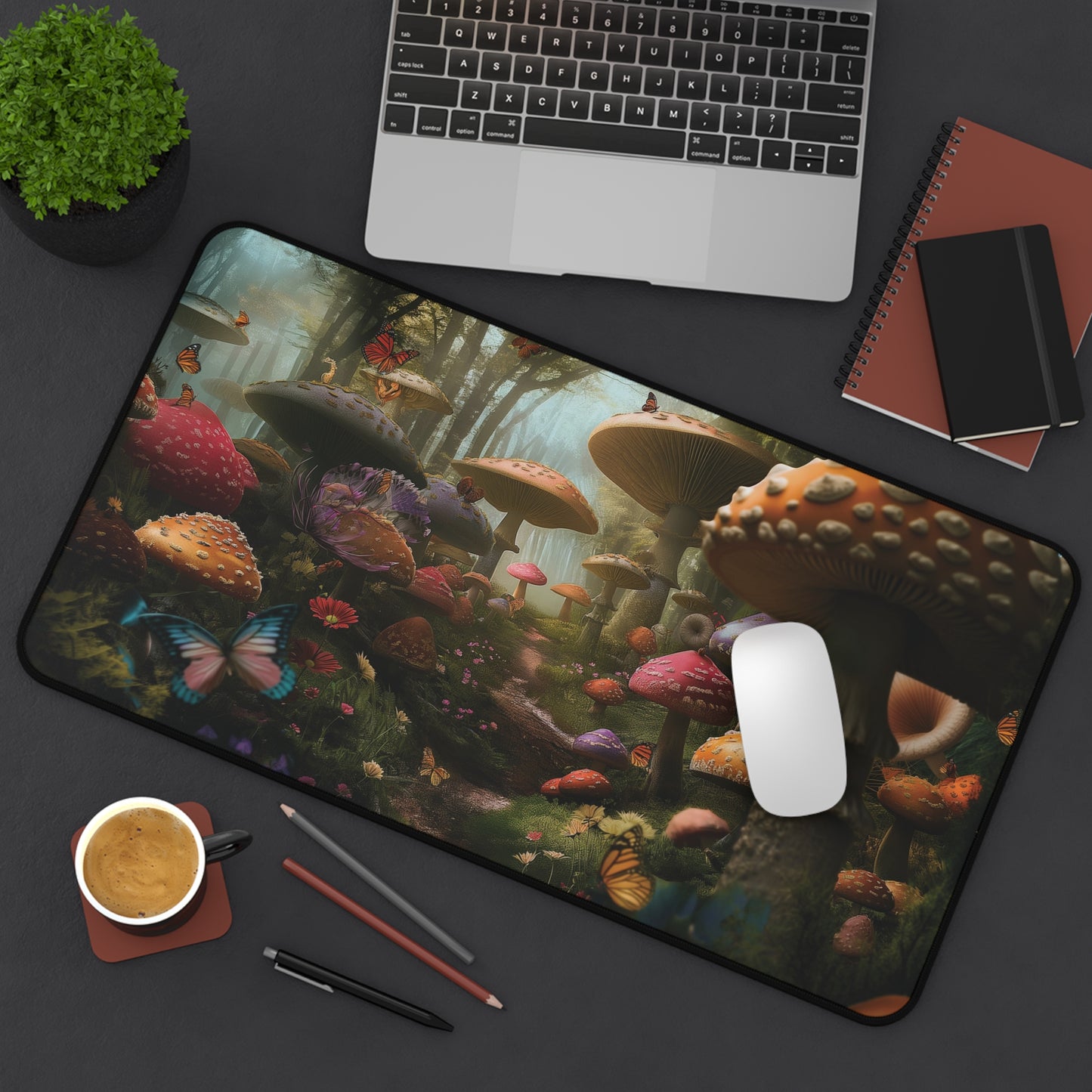 Enchanted Forest Mushrooms Desk Mat | Neoprene Mouse Pad | Fantasy-Inspired Office Desk Mat | Anti-Slip | 3 Sizes Available