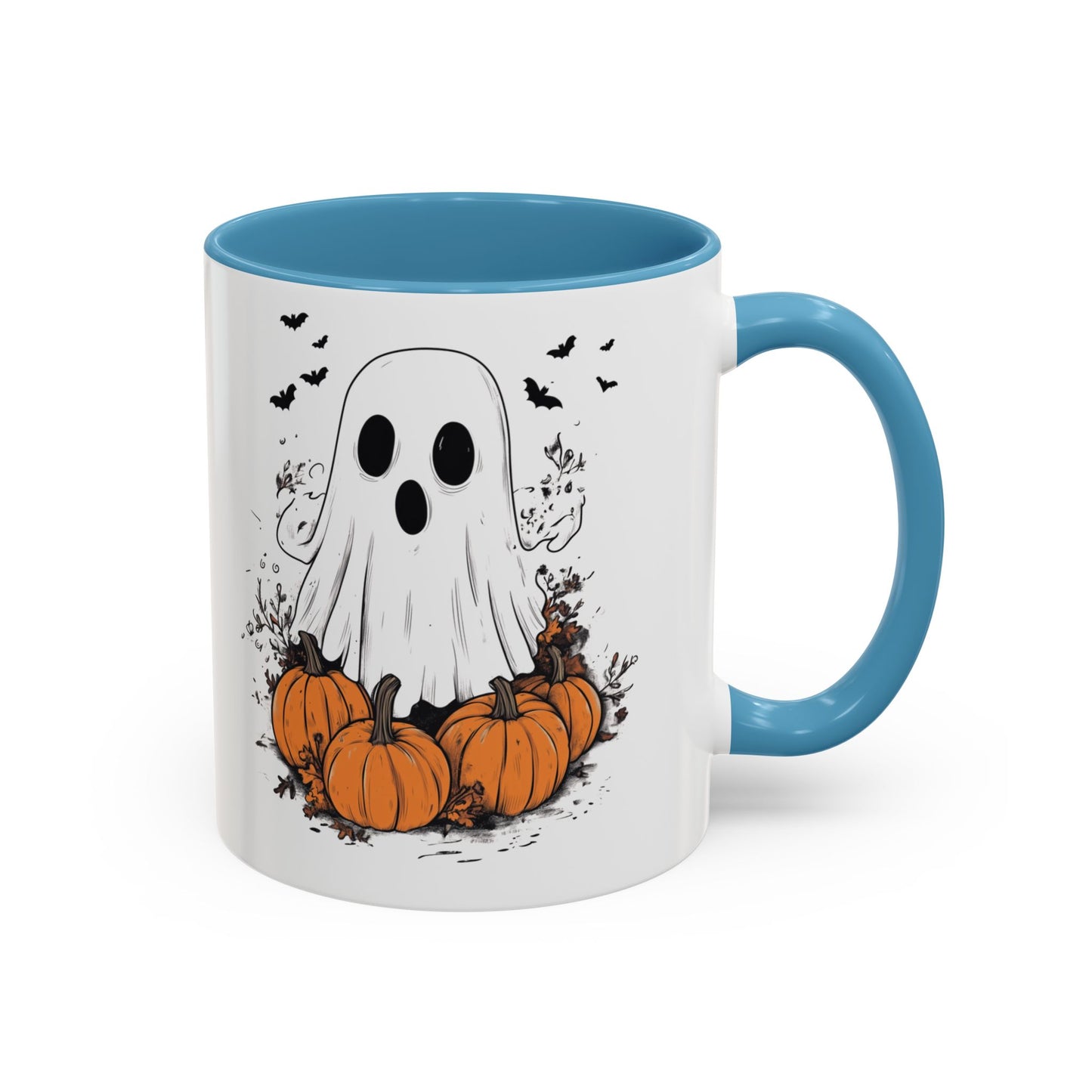 Halloween Ghost Mug - Cute Pumpkin Coffee Cup - White Ceramic Mug with Red Accent - Spooky Fall Gift - 11oz & 15oz - BPA Free