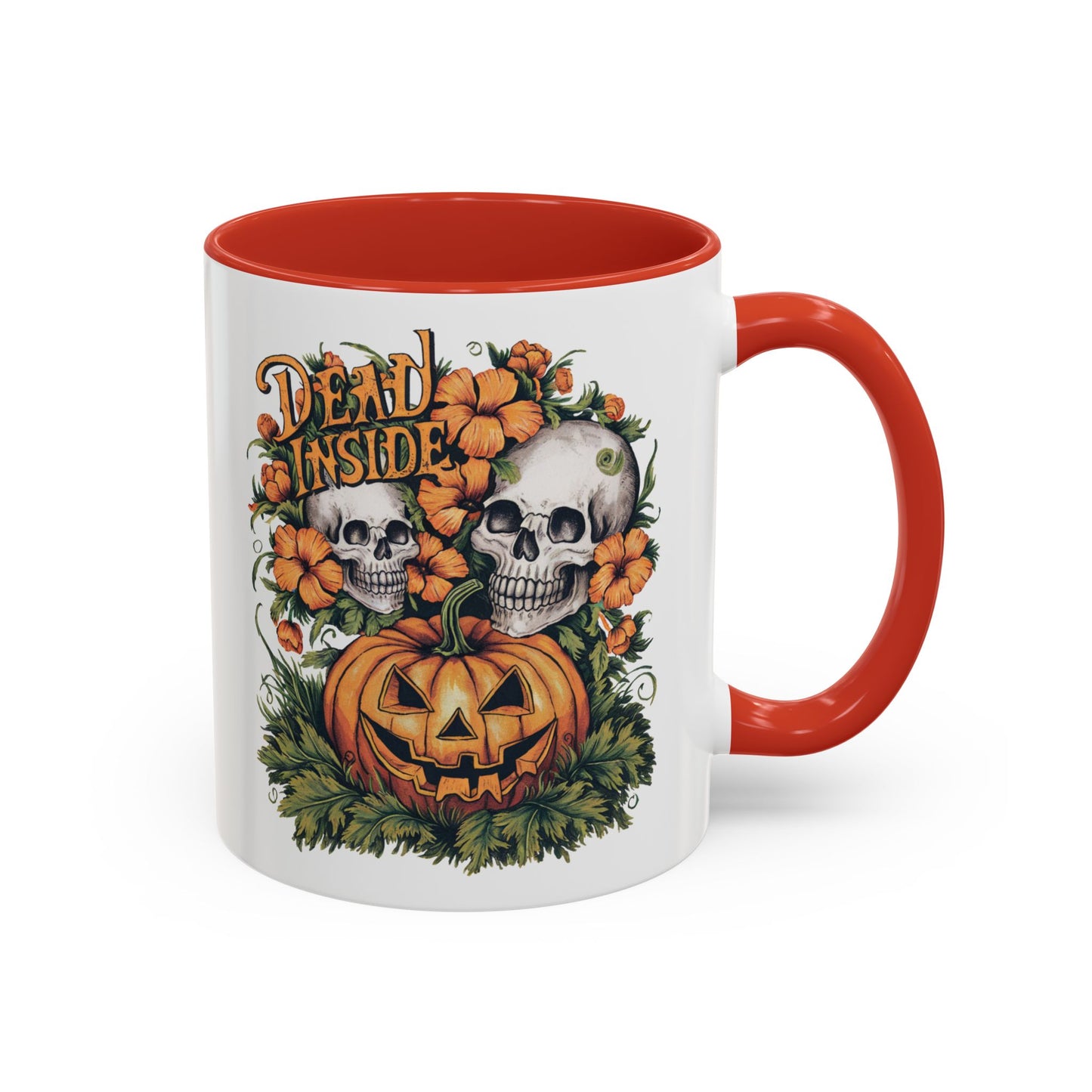 Dead Inside Halloween Mug | Skull and Pumpkin Design | Spooky Gothic Coffee Mug