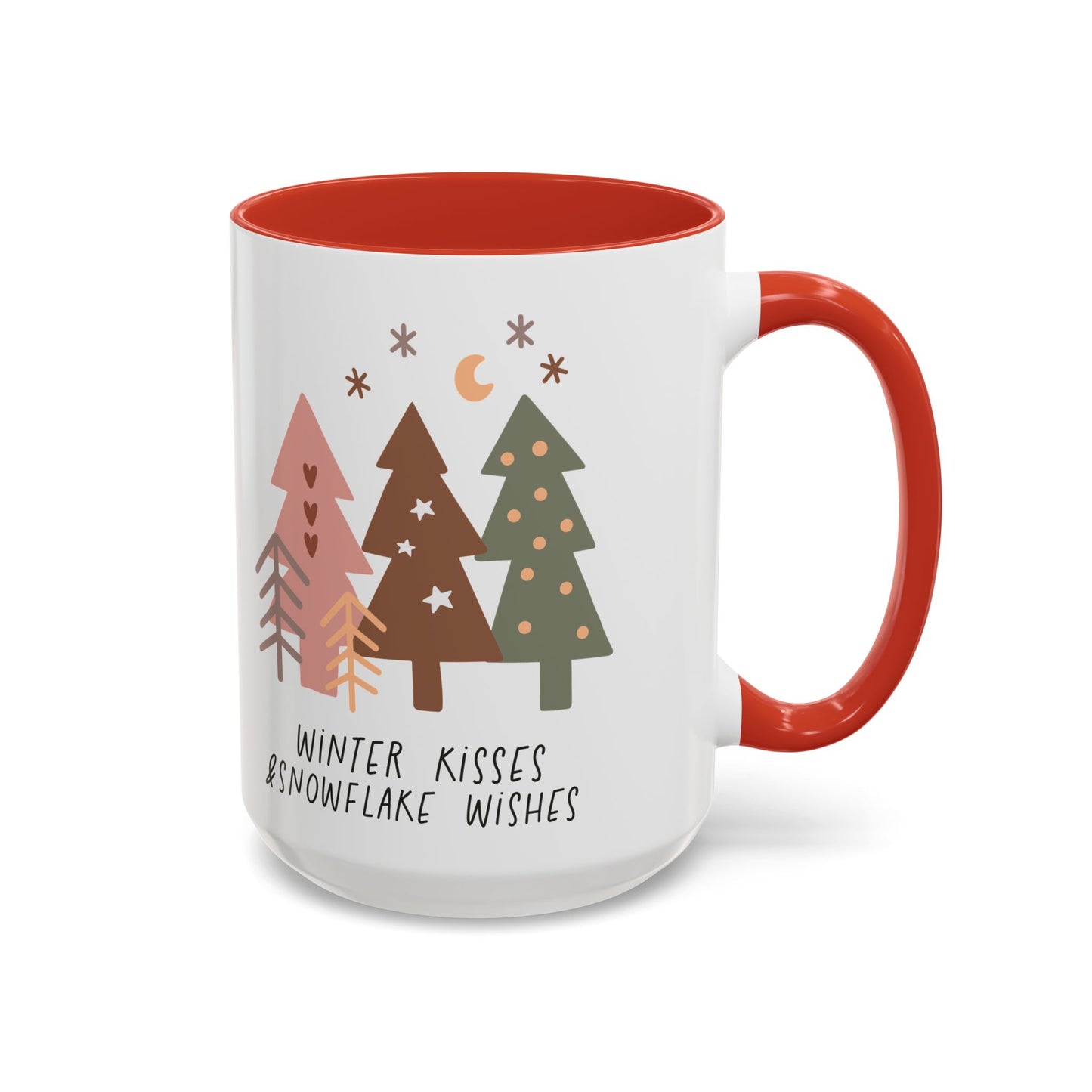 Winter Kisses and Snowflake Wishes Mug | Cozy Christmas Tree Design | Holiday Coffee Mug | Winter Drinkware