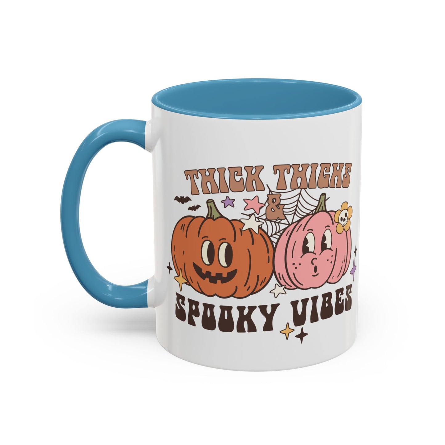 Thick Thighs and Spooky Vibes Halloween Mug | 11oz and 15oz Ceramic Coffee Cup | Cute Pumpkin Design